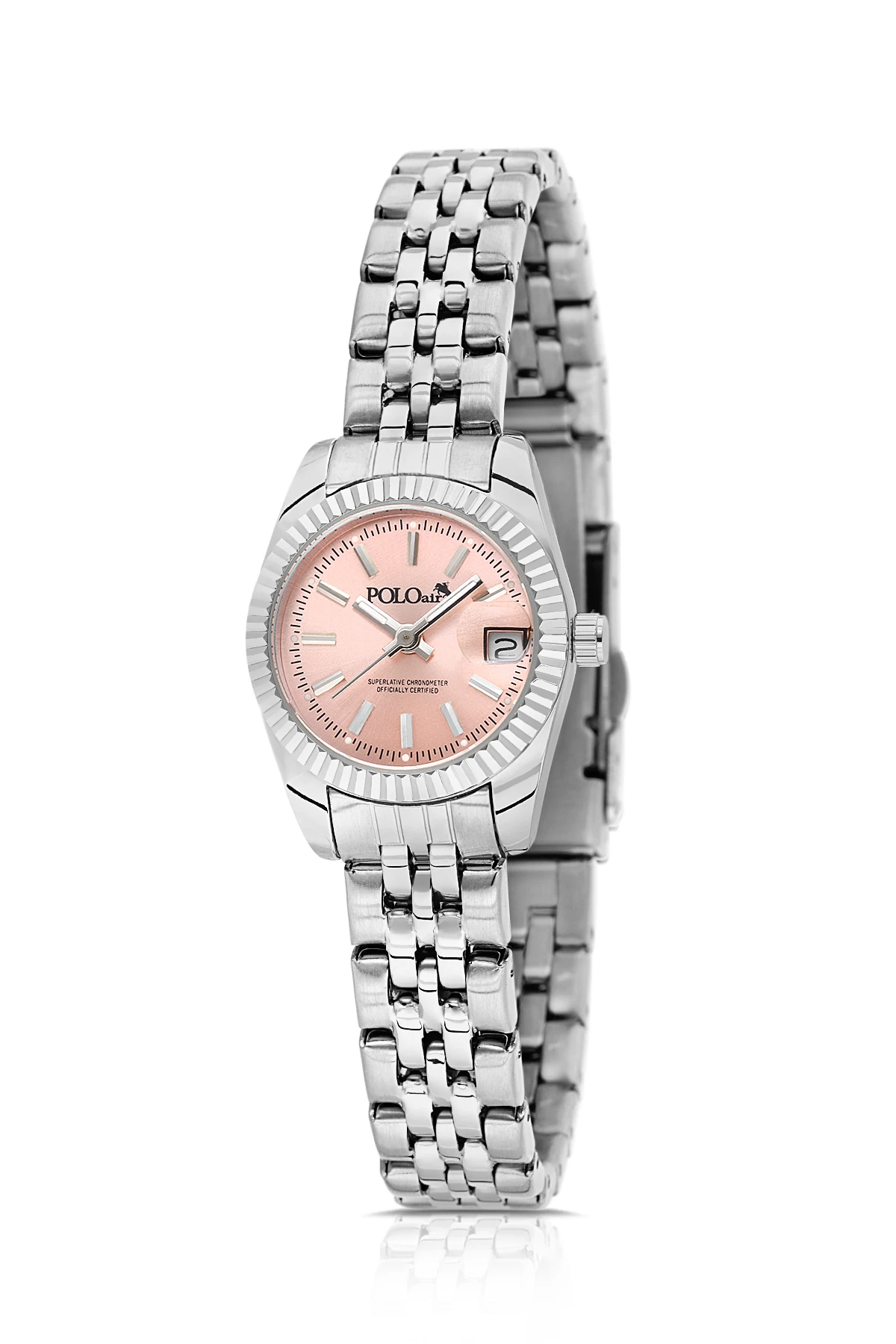 Takvimli Kadın Kol Saati Zirkon Taşlı Yuvarlak Bileklik Kombin Gümüş Pembe Renk Pl-1594B5 Pembe Pl-1594B5