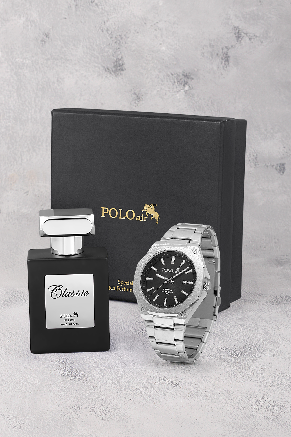Takvimli Klasik Erkek Kol Saati Ve 55 Ml Parfüm Seti Gümüş Siyah Renk St-5018E1 Siyah St-5018E1