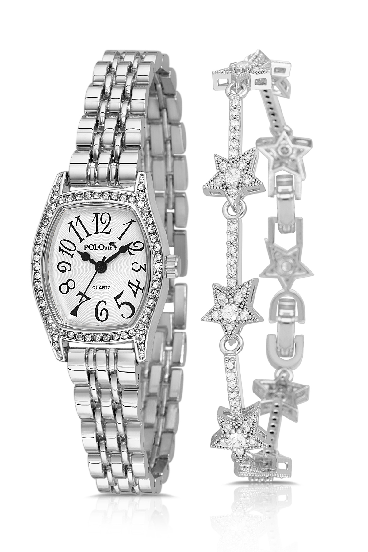Vintage Rakamlı Kadın Kol Saati Yıldız Bileklik Kombin Gümüş Renk Pl-1595B2 Gümüş Pl-1595B2