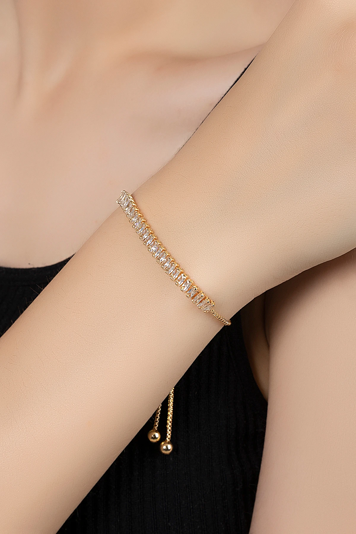Vintage Rakamlı Kadın Kol Saati Zirkon Taşlı Baget Bileklik Kombin Gold Renk Pl-1592B1 Altın Pl-1592B1