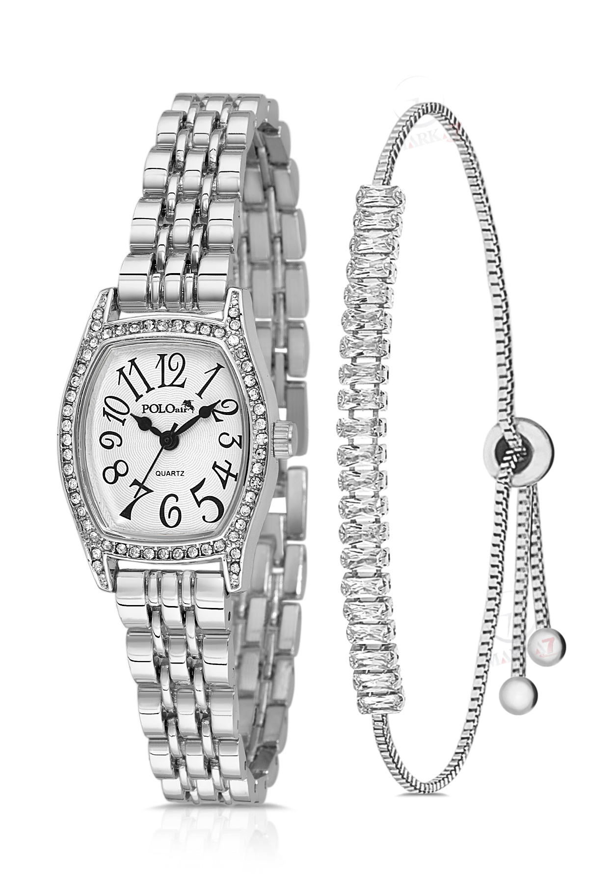 Vintage Rakamlı Kadın Kol Saati Zirkon Taşlı Baget Bileklik Kombin Gümüş Renk Pl-1592B2 Gümüş Pl-1592B2