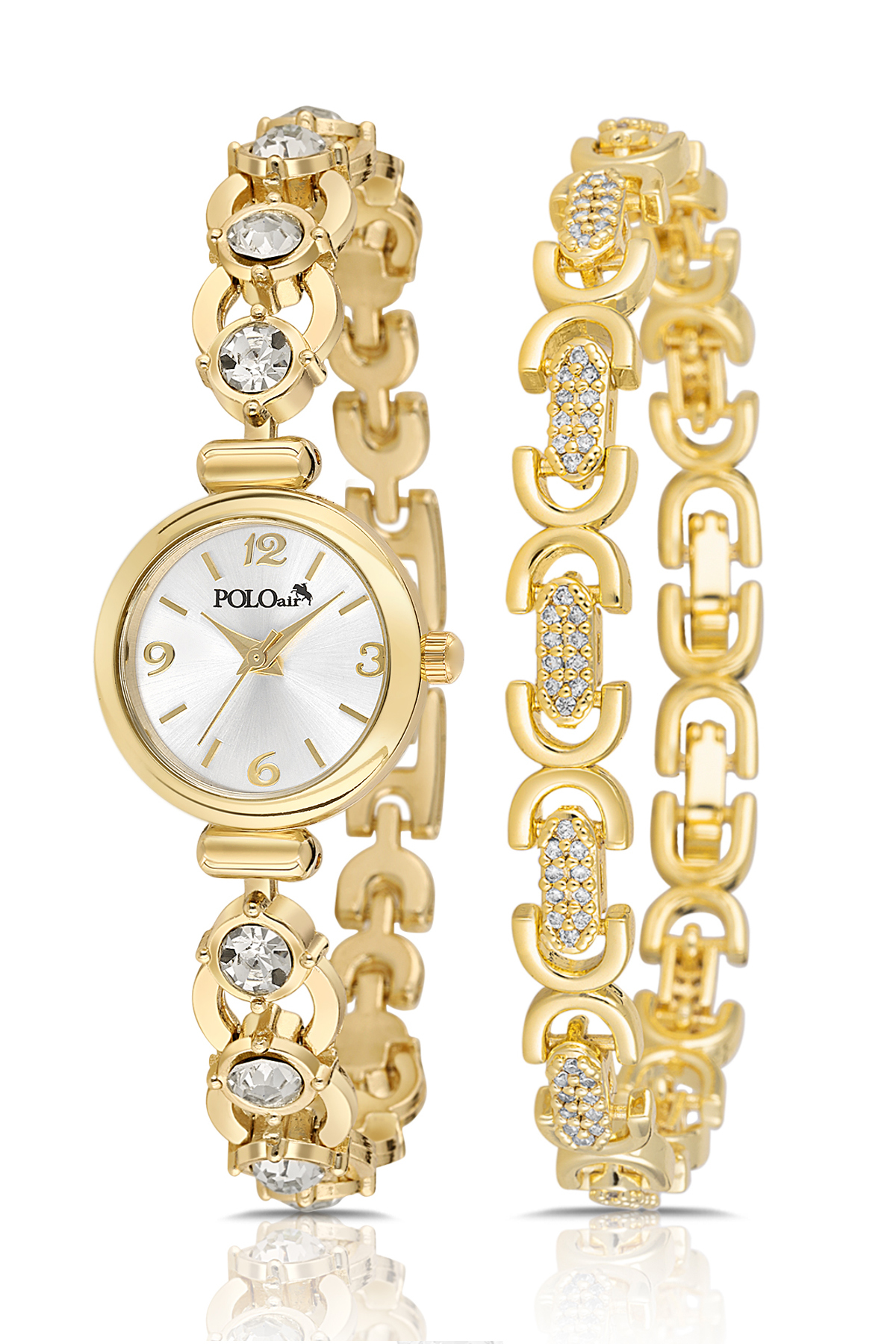 Zarif Lüx Taşlı Kadın Kol Saati Oval Bileklik Kombin Gold Renk Pl-1593B1 Altın Pl-1593B1