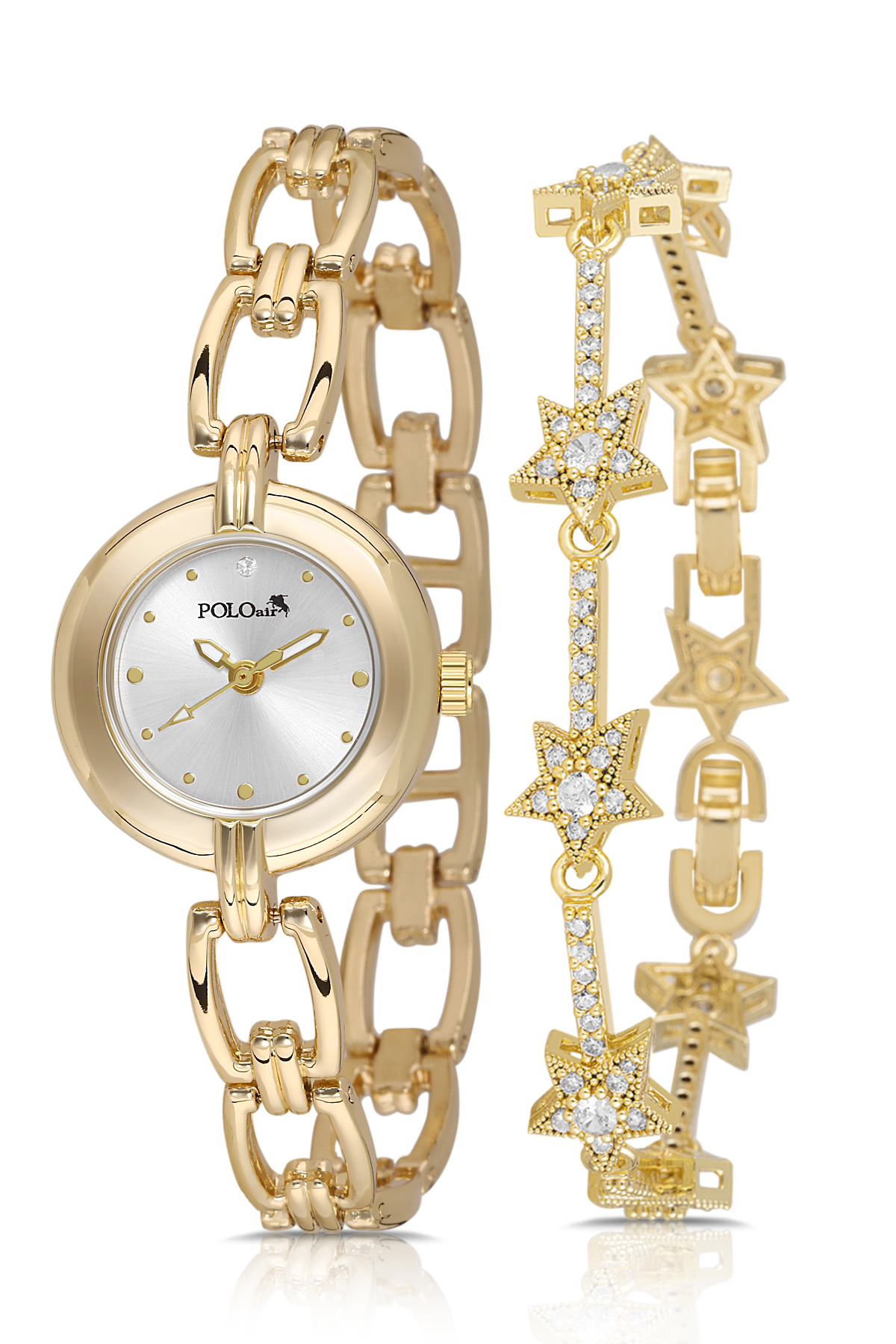 Zincir Kordon Zarif Kadın Kol Saati Yıldız Bileklik Kombin Gold Renk Pl-1591B1 Altın Pl-1591B1