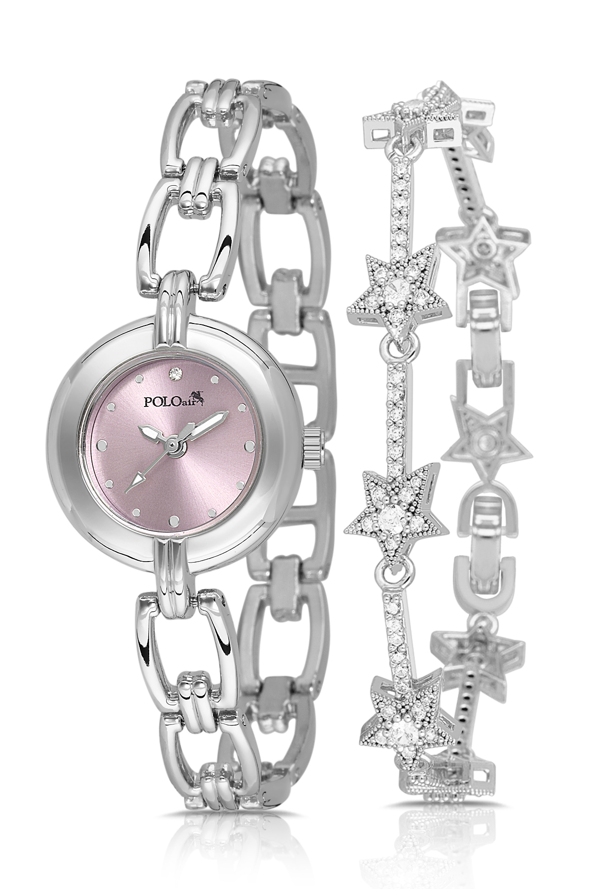 Zincir Kordon Zarif Kadın Kol Saati Yıldız Bileklik Kombin Gümüş Pembe Renk Pl-1591B4 Pembe Pl-1591B4