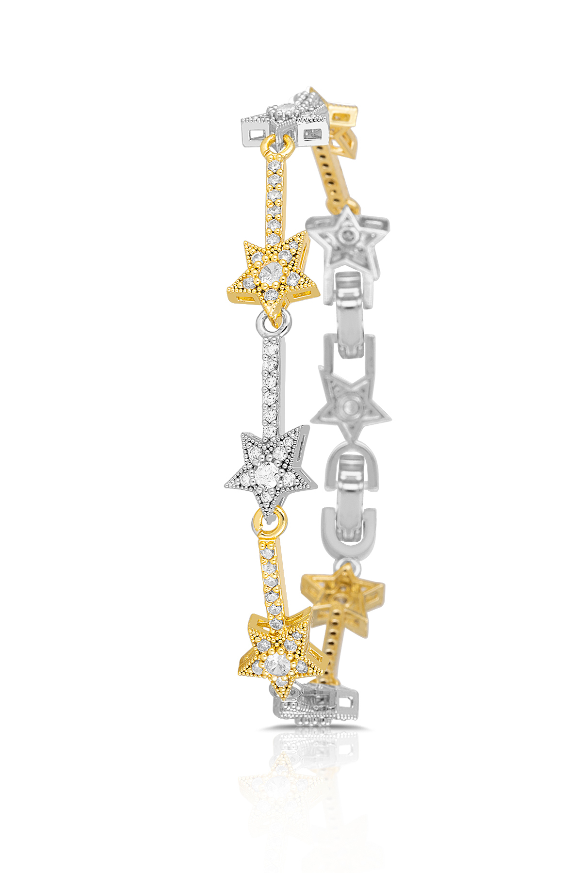 Çiçek Desen Kordon Kadın Kol Saati Yıldız Bileklik Kombin Gold Gümüş Renk Pl-1584B3 Gümüş Pl-1584B3