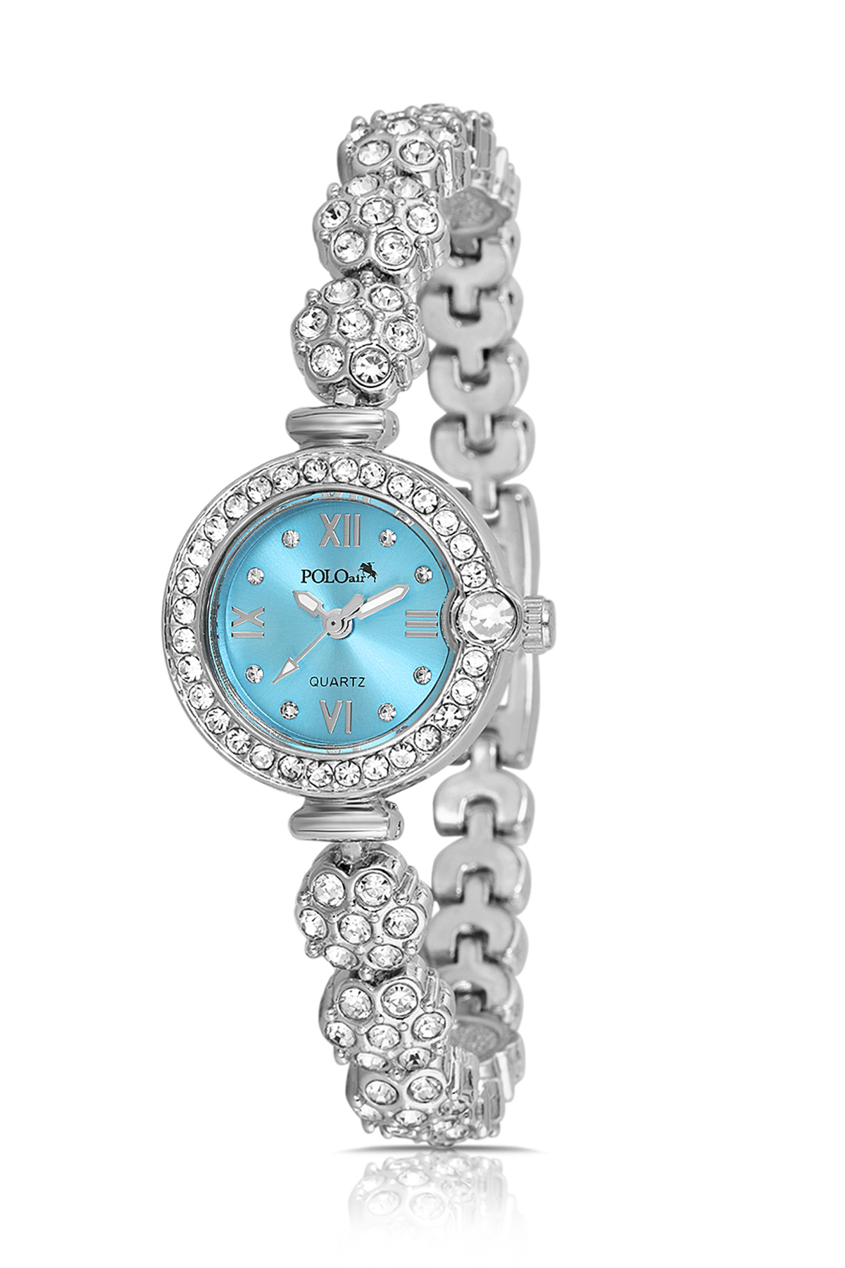 Çiçek Desen Kordon Kadın Kol Saati Yıldız Bileklik Kombin Gümüş Mavi Renk Pl-1584B6 Mavi Pl-1584B6