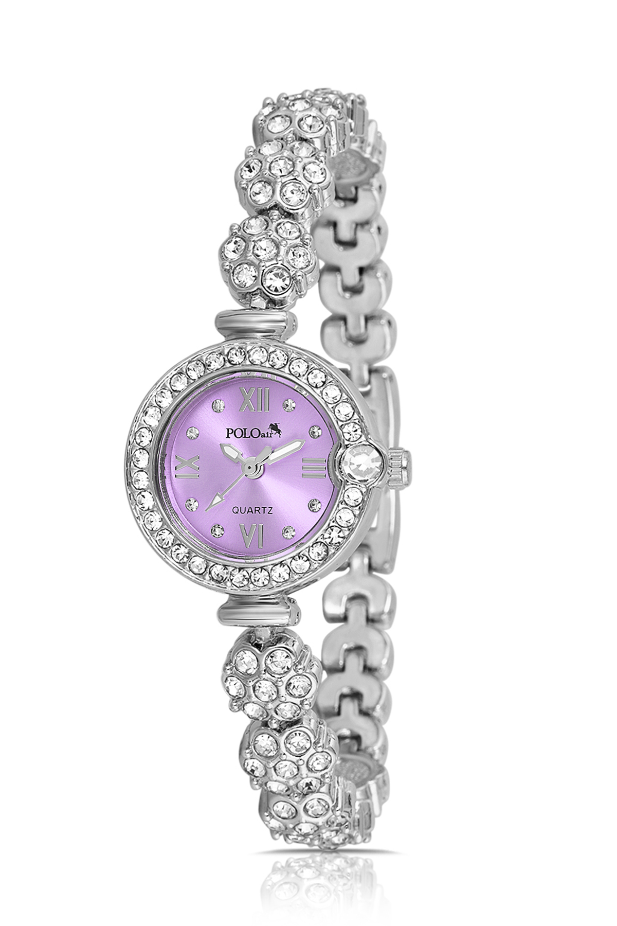 Çiçek Desen Kordon Kadın Kol Saati Yıldız Bileklik Kombin Gümüş Mor Renk Pl-1584B7 Mor - Gümüş Pl-1584B7