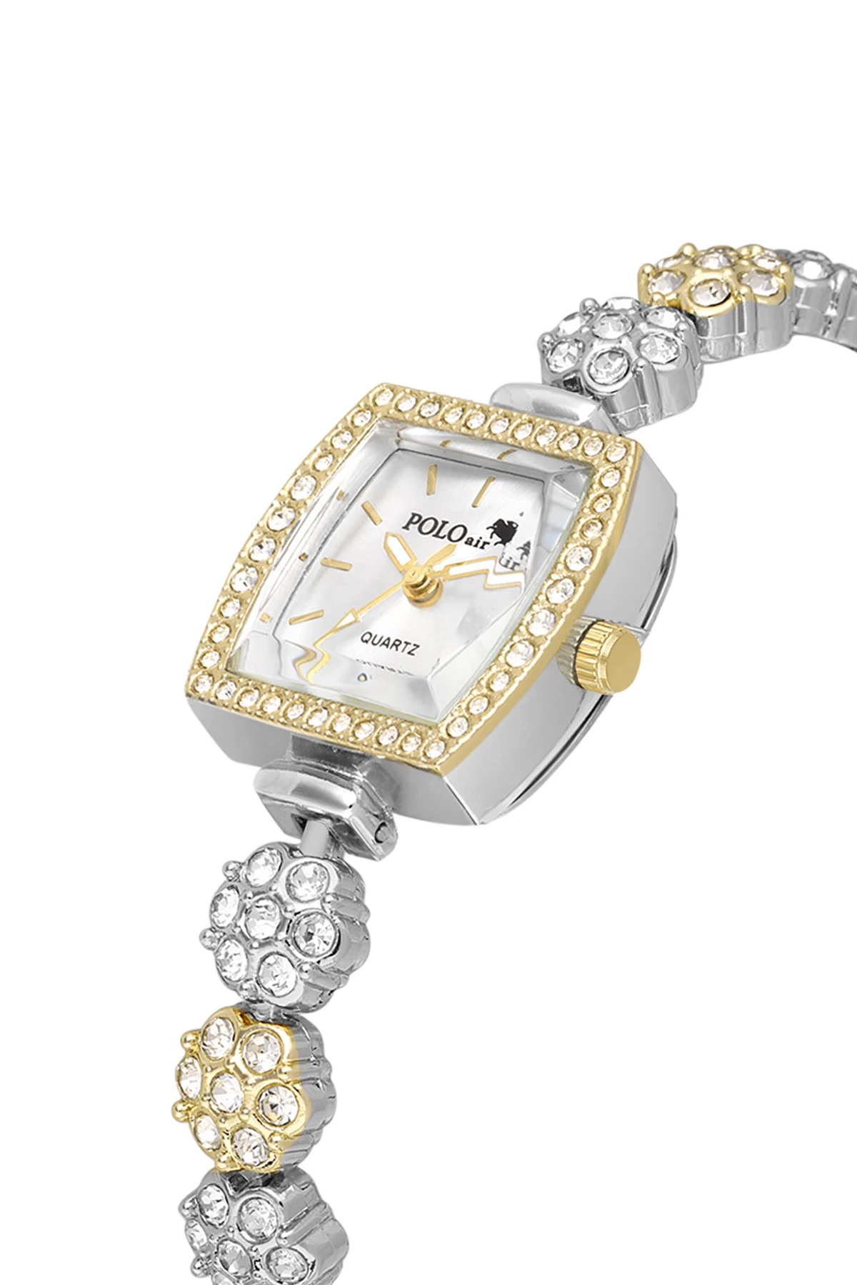 Çiçek Taşlı Kordon Kadın Kol Saati Oval Bileklik Kombin Gold Gümüş Renk Pl-1583B1 Altın Pl-1583B1