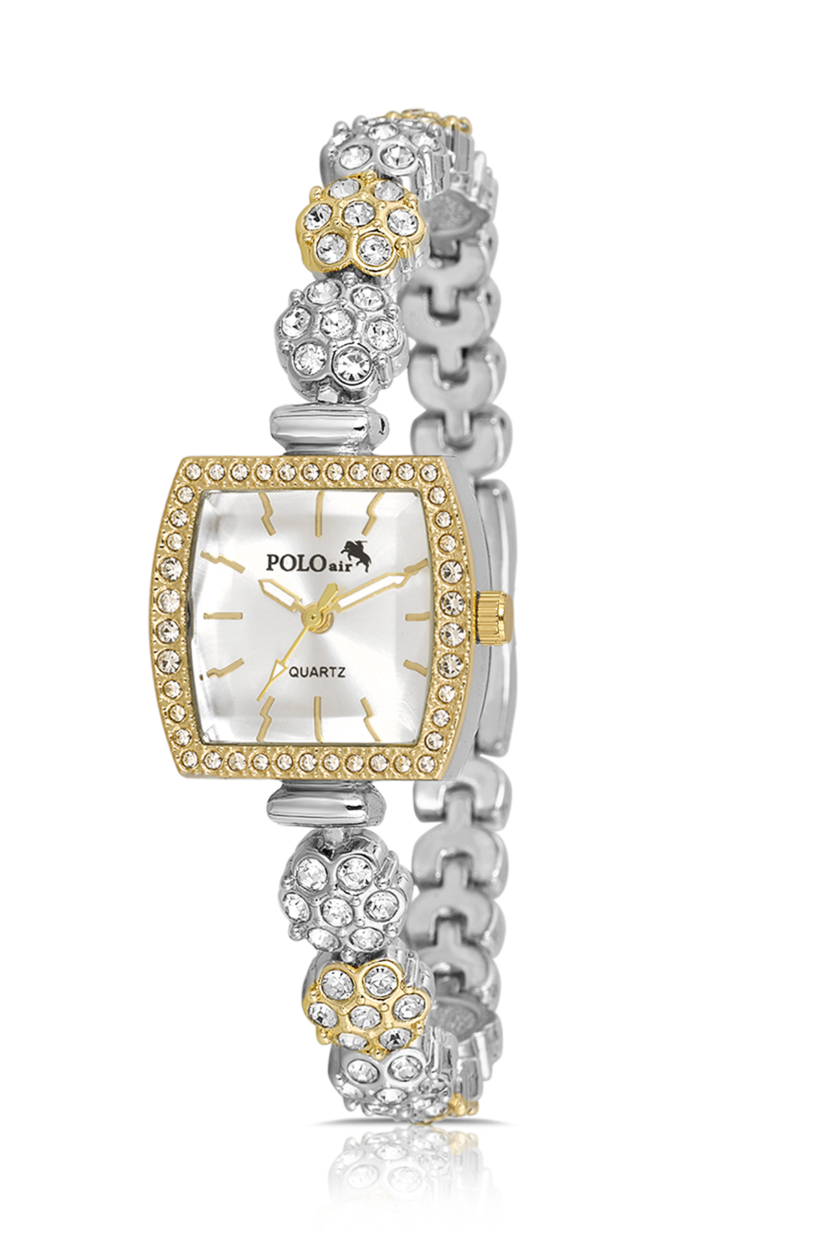 Çiçek Taşlı Kordon Kadın Kol Saati Oval Bileklik Kombin Gold Gümüş Renk Pl-1583B1 Altın Pl-1583B1