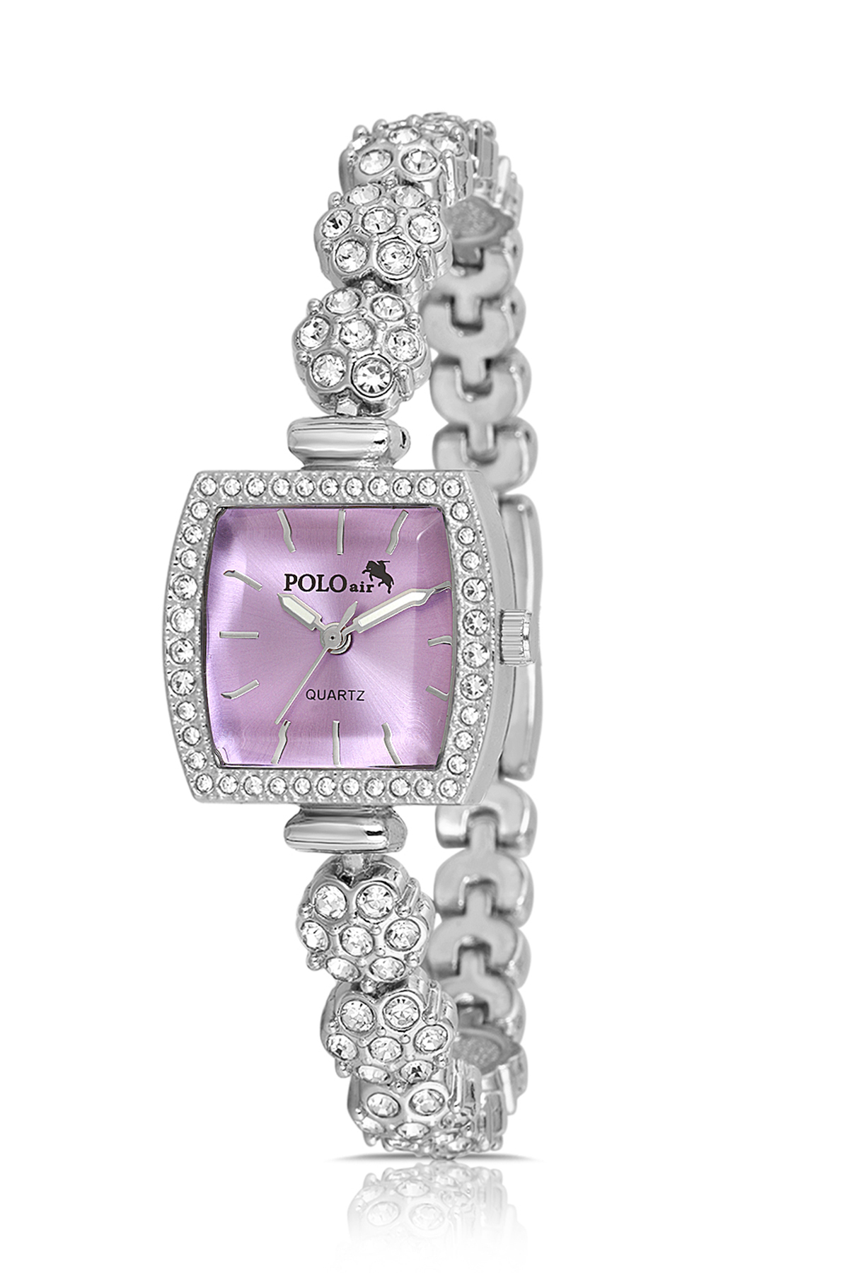 Çiçek Taşlı Kordon Kadın Kol Saati Oval Bileklik Kombin Gümüş Mor Renk Pl-1583B5 Mor - Gümüş Pl-1583B5