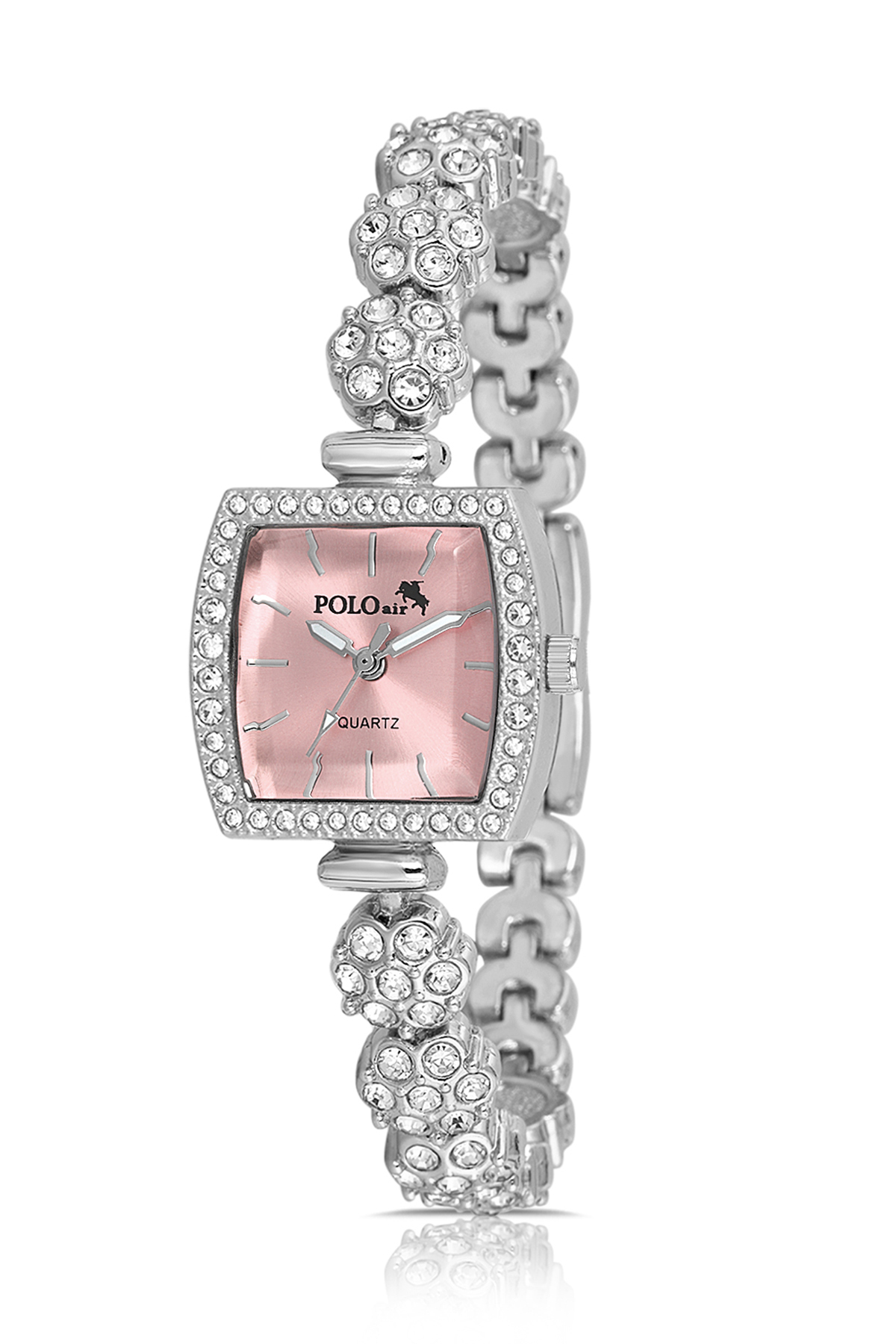 Çiçek Taşlı Kordon Kadın Kol Saati Oval Bileklik Kombin Gümüş Pembe Renk Pl-1583B3 Pembe Pl-1583B3