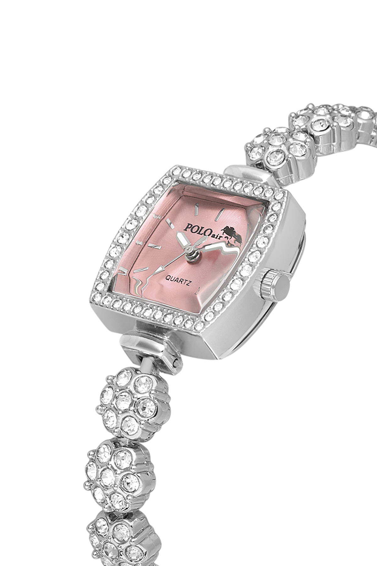 Çiçek Taşlı Kordon Kadın Kol Saati Oval Bileklik Kombin Gümüş Pembe Renk Pl-1583B3 Pembe Pl-1583B3