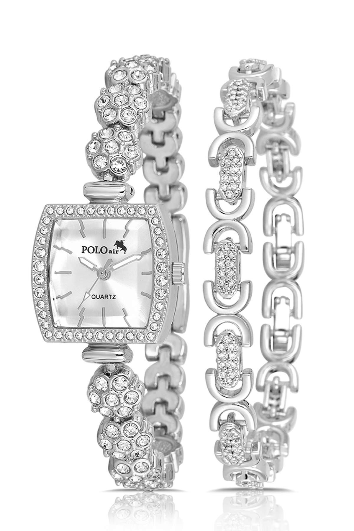 Çiçek Taşlı Kordon Kadın Kol Saati Oval Bileklik Kombin Gümüş Renk Pl-1583B2 Gümüş Pl-1583B2