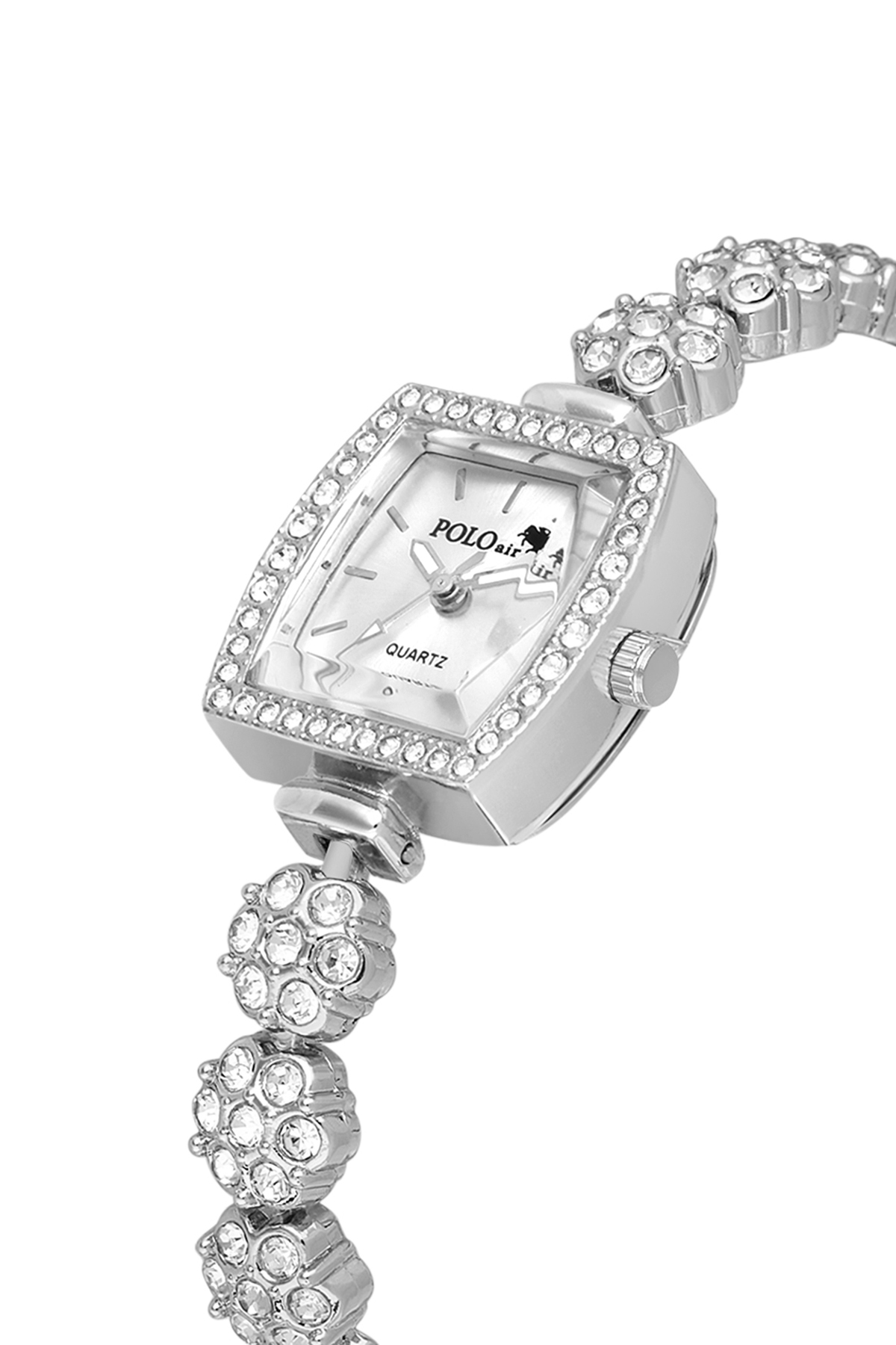 Çiçek Taşlı Kordon Kadın Kol Saati Oval Bileklik Kombin Gümüş Renk Pl-1583B2 Gümüş Pl-1583B2