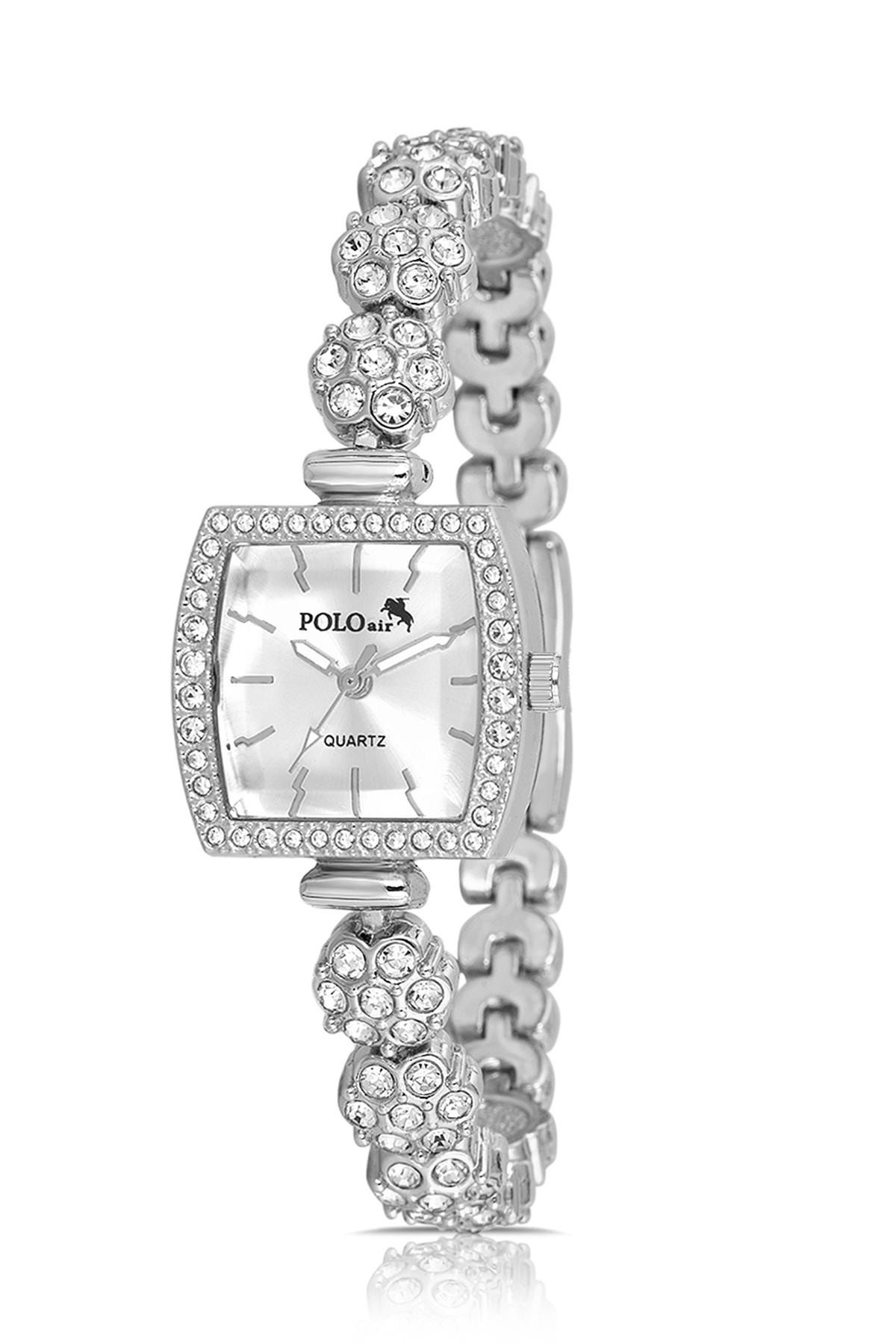 Çiçek Taşlı Kordon Kadın Kol Saati Oval Bileklik Kombin Gümüş Renk Pl-1583B2 Gümüş Pl-1583B2