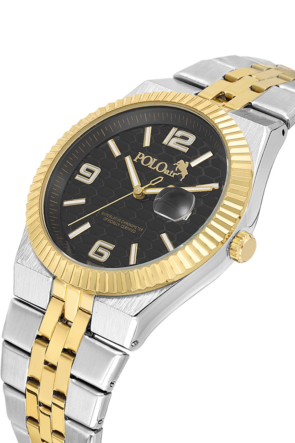 Çift Klips Mercek Takvimli Erkek Kol Saati Gümüş Gold Siyah Renk Pl-7030E8X Çok Renkli Pl-7030E8X