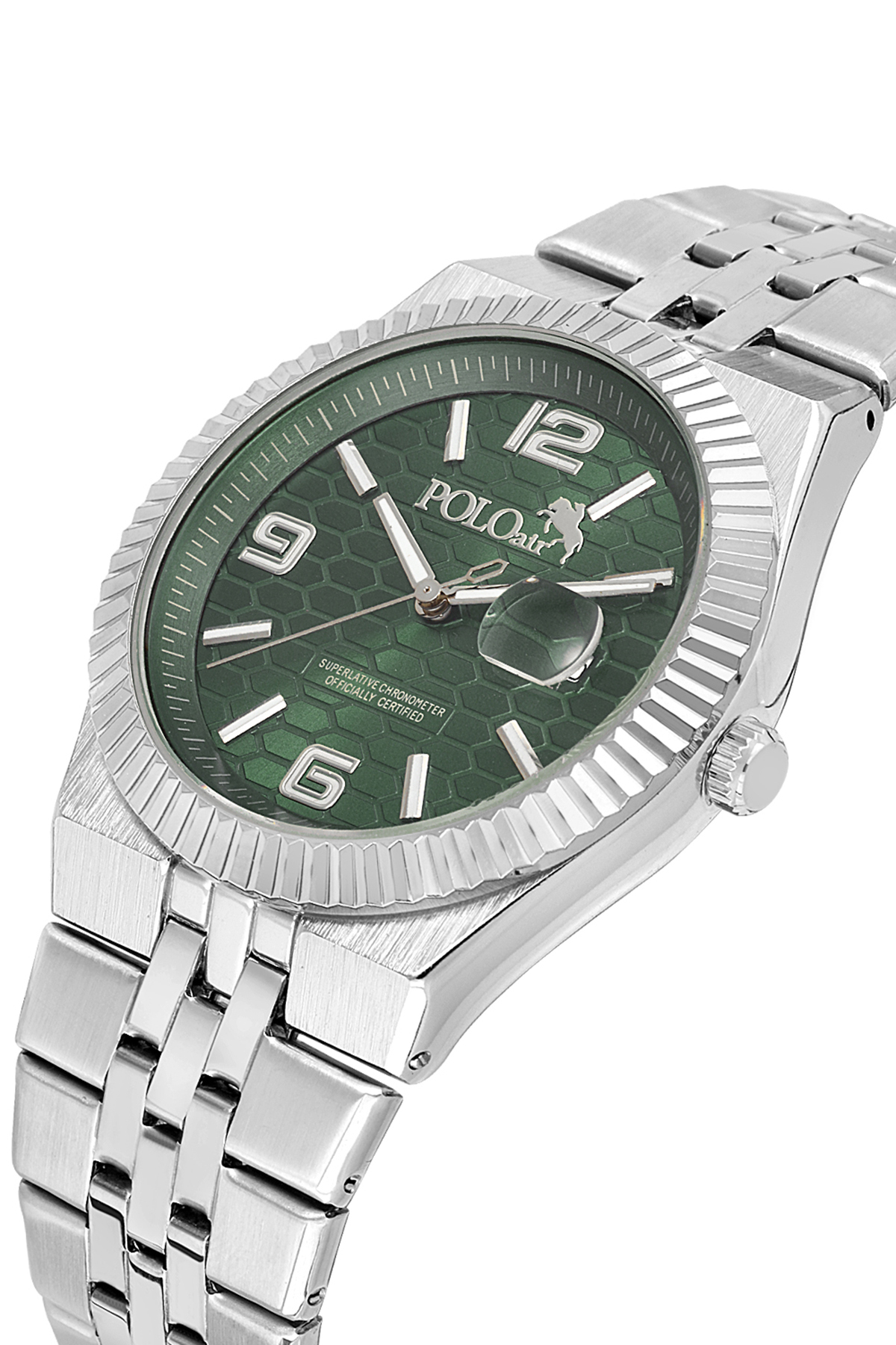 Çift Klips Mercek Takvimli Erkek Kol Saati Gümüş Yeşil Renk Pl-7030E3X Yeşil - Gümüş Pl-7030E3X