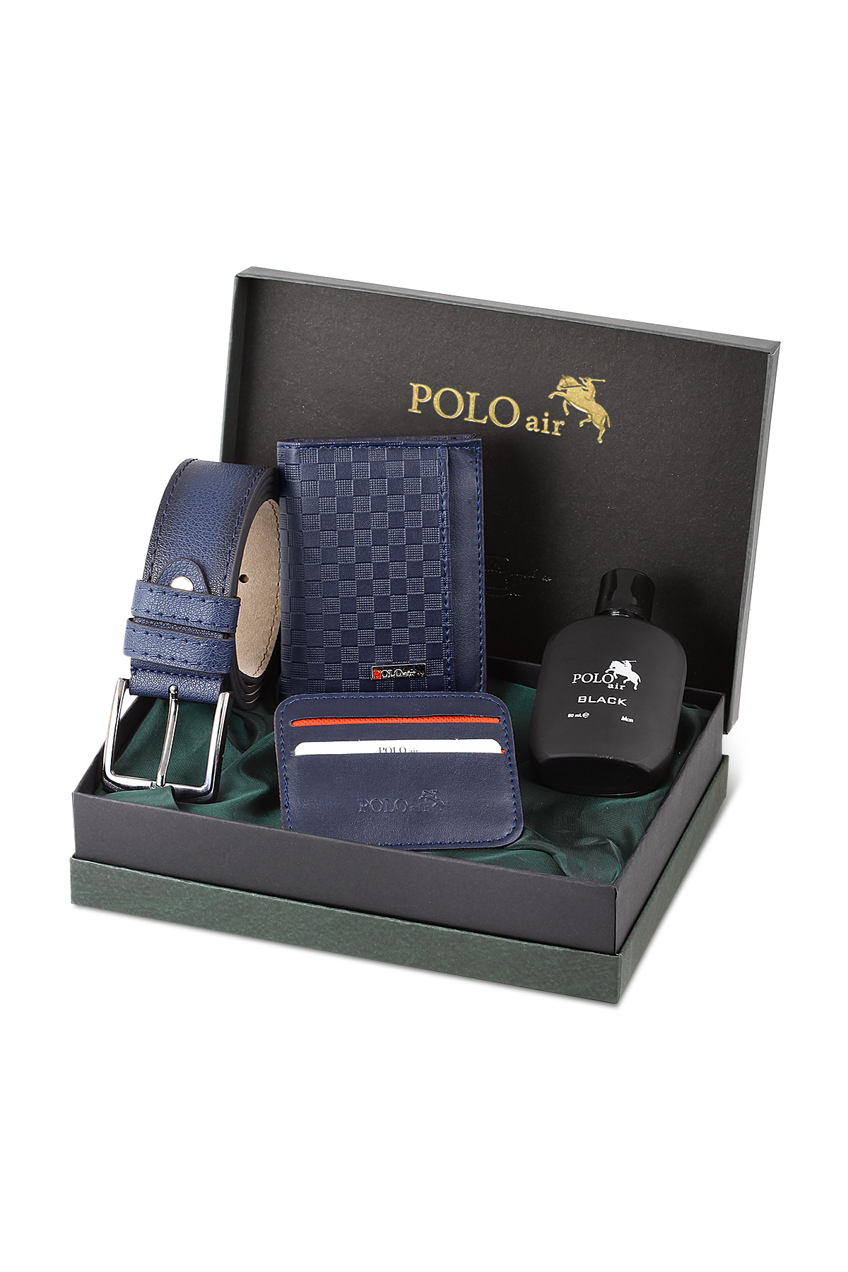 Dama Desenli Kutulu Erkek Cüzdan Kemer Kartlık Parfüm Seti Lacivert Pm-13-L Lacivert Pm-13-L