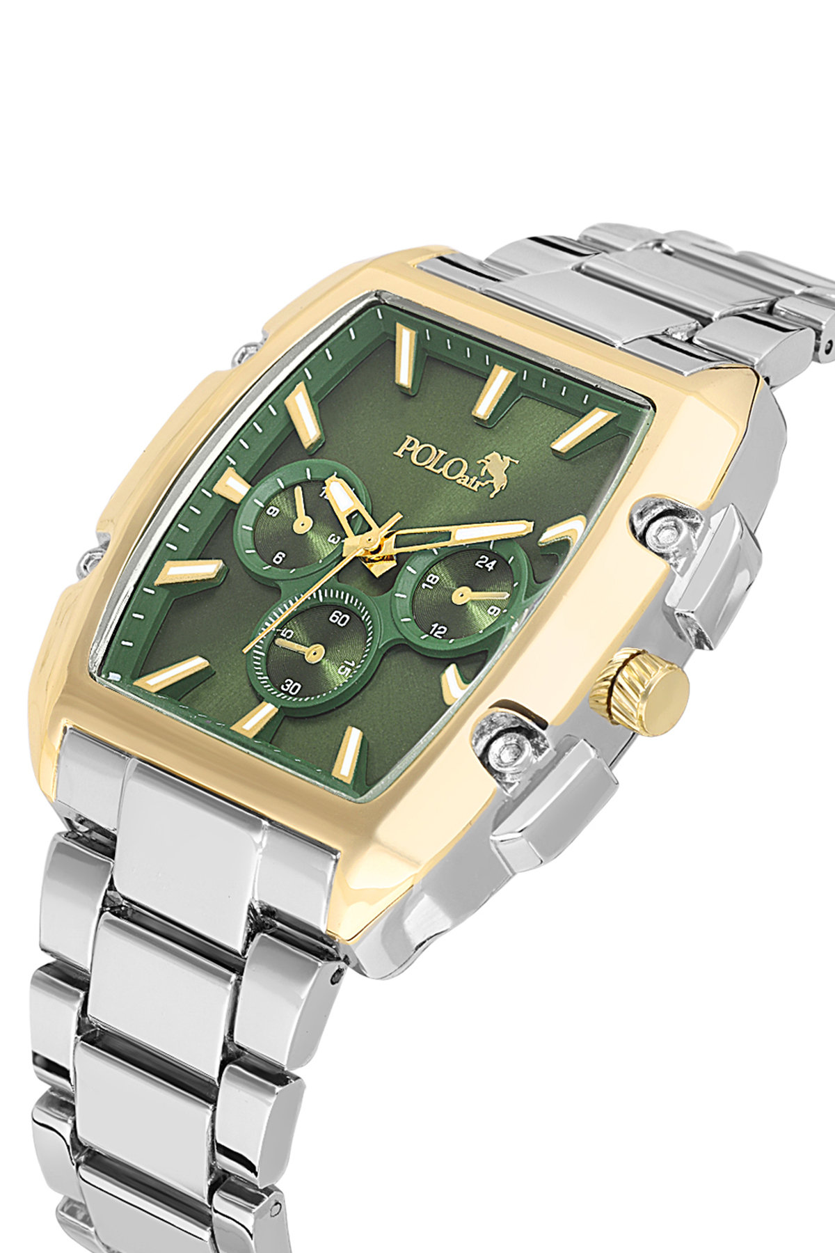 Dikdörtgen Kasa Erkek Kol Saati Gümüş Gold Yeşil Renk Pl-7027E3X Yeşil Pl-7027E3X