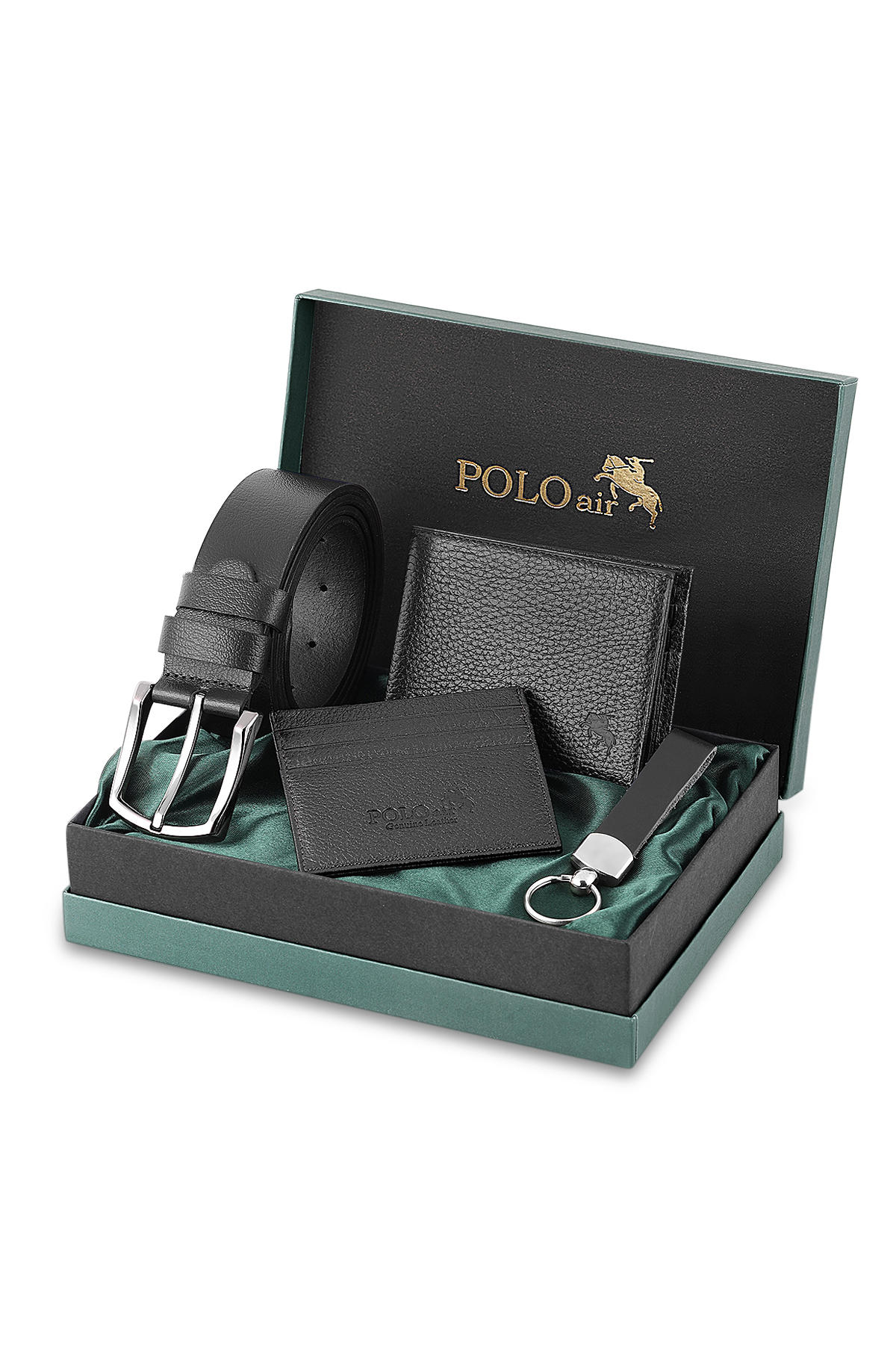 Erkek %100 Hakiki Deri Cüzdan Kartlık Kemer Anahtarlık Kombin Set Siyah Renk Hm-8003-S Siyah Hm-8003-S