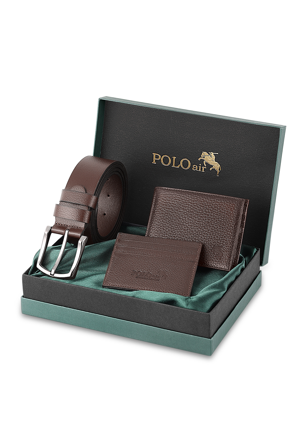 Erkek %100 Hakiki Deri Cüzdan Kartlık Kemer Kombin Set Kahverengi Renk M-8003-K Kahverengi M-8003-K