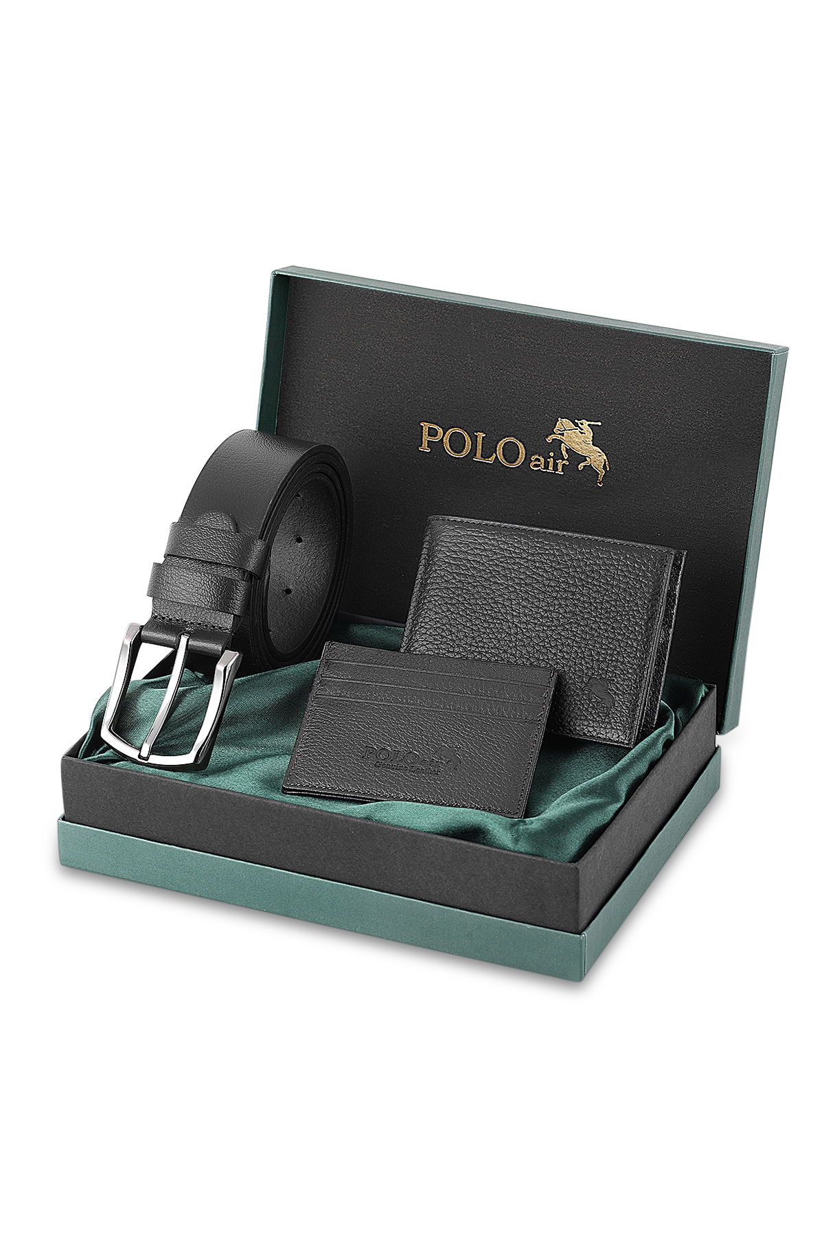 Erkek %100 Hakiki Deri Cüzdan Kartlık Kemer Kombin Set Siyah Renk M-8003-S Siyah M-8003-S