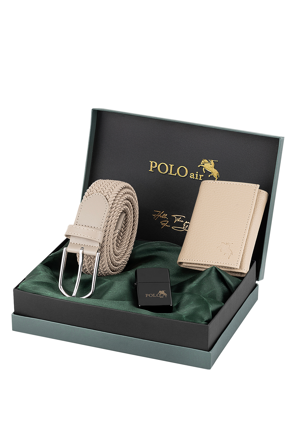 Esnek Kemer Mıknatıslı Cüzdan Çakmaklı Erkek Kombin Set Vizon Renk Cm-05-V Bej Cm-05-V