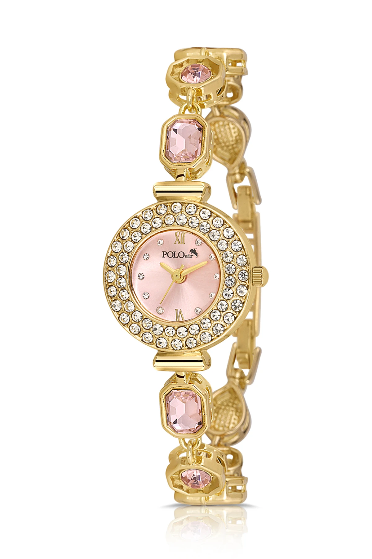 Geometrik Kristal Taş Kordon 5 Taş Bileklik Kombin Gold Pembe Renk Pl-1578B3 Altın Pl-1578B3