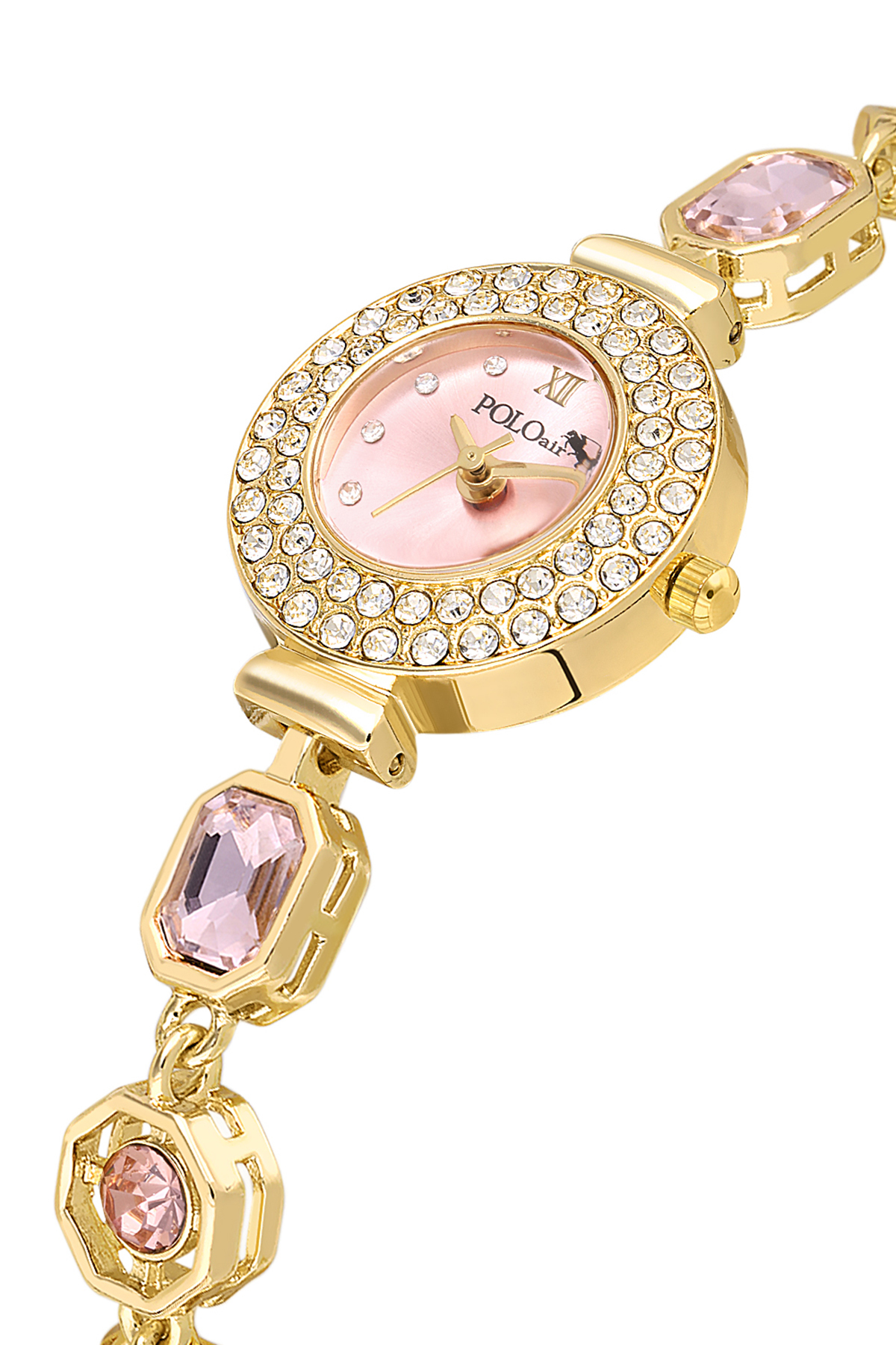 Geometrik Kristal Taş Kordon 5 Taş Bileklik Kombin Gold Pembe Renk Pl-1578B3 Altın Pl-1578B3