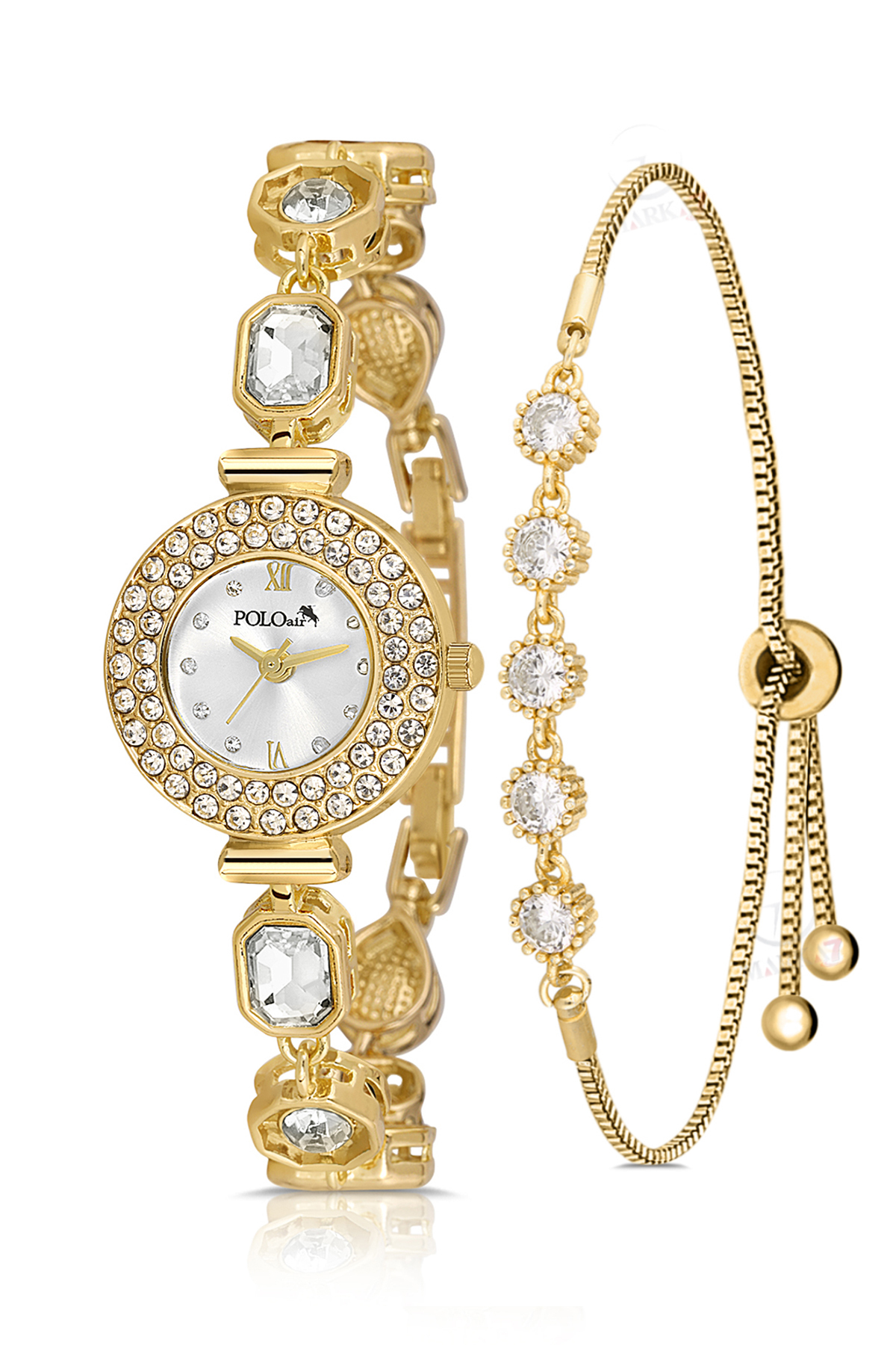 Geometrik Kristal Taş Kordon 5 Taş Bileklik Kombin Gold Renk Pl-1578B1 Altın Pl-1578B1