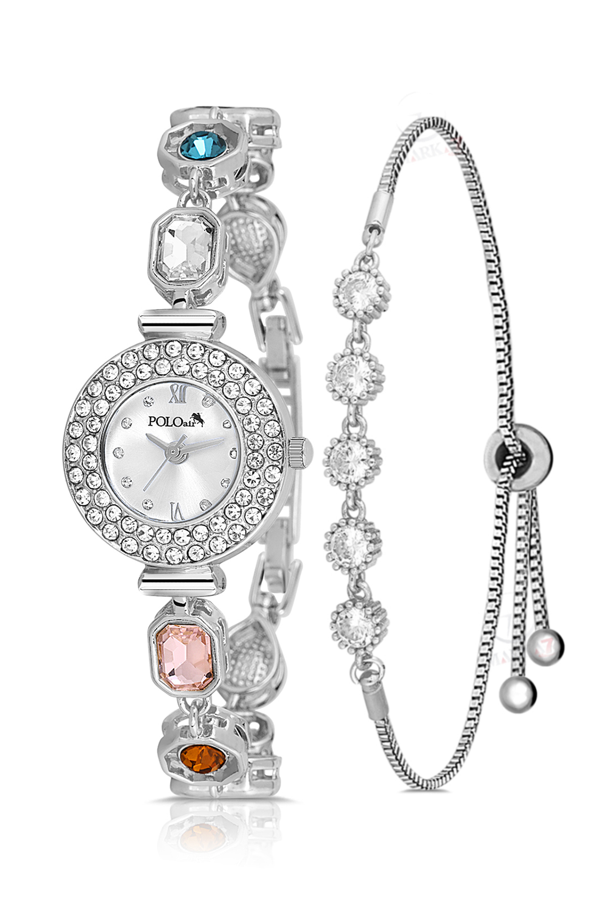 Geometrik Kristal Taş Kordon 5 Taş Bileklik Kombin Gümüş Renk Pl-1578B2 Gümüş Pl-1578B2