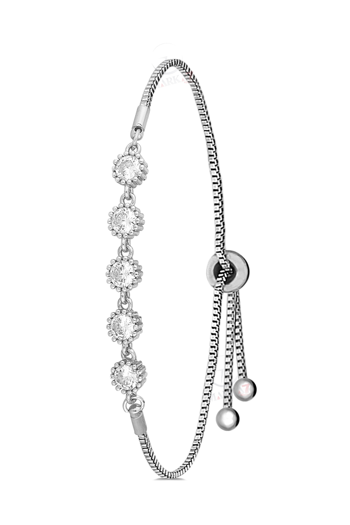 Geometrik Kristal Taş Kordon 5 Taş Bileklik Kombin Gümüş Renk Pl-1578B2 Gümüş Pl-1578B2