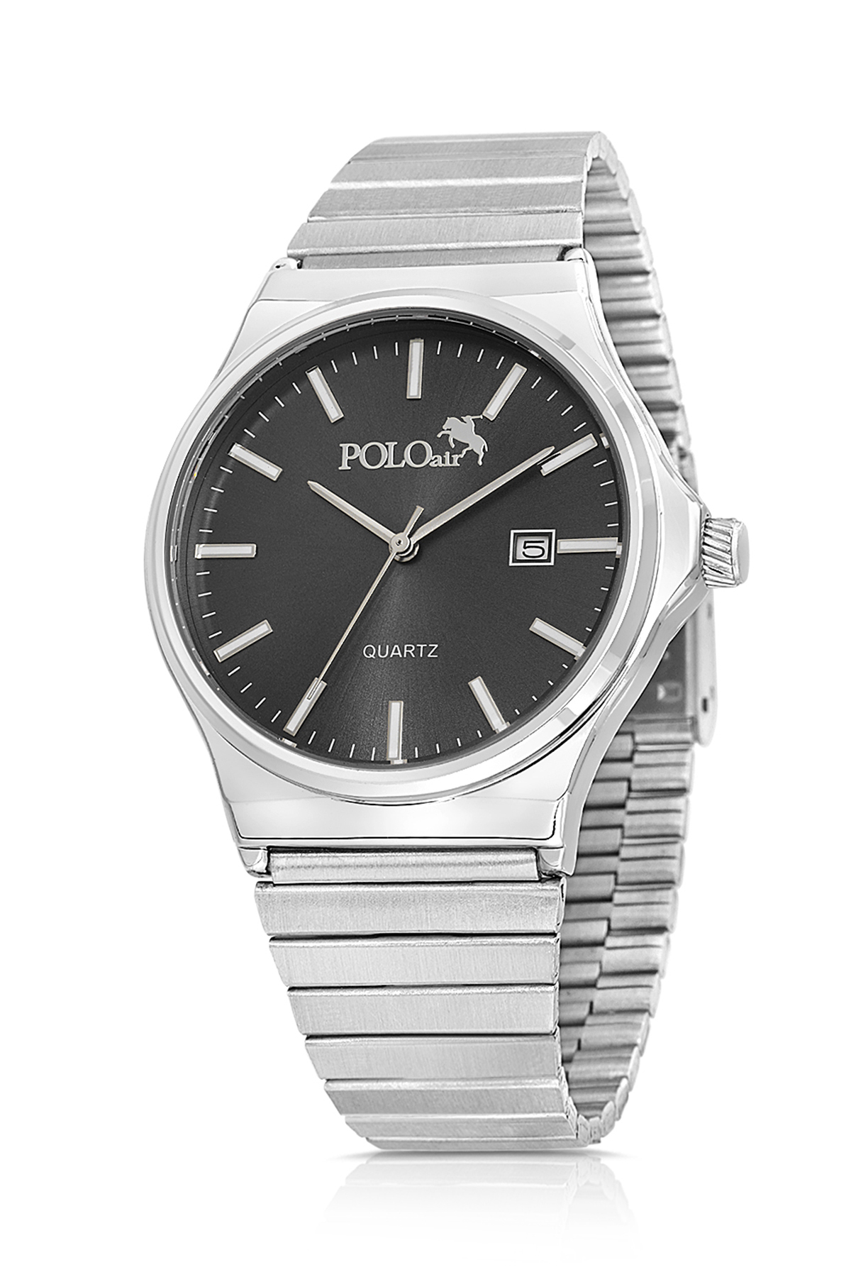 Hasır Metal Kordon Takvimli Erkek Kol Saati Gümüş Siyah Renk Pl-7041E5X Siyah Pl-7041E5X