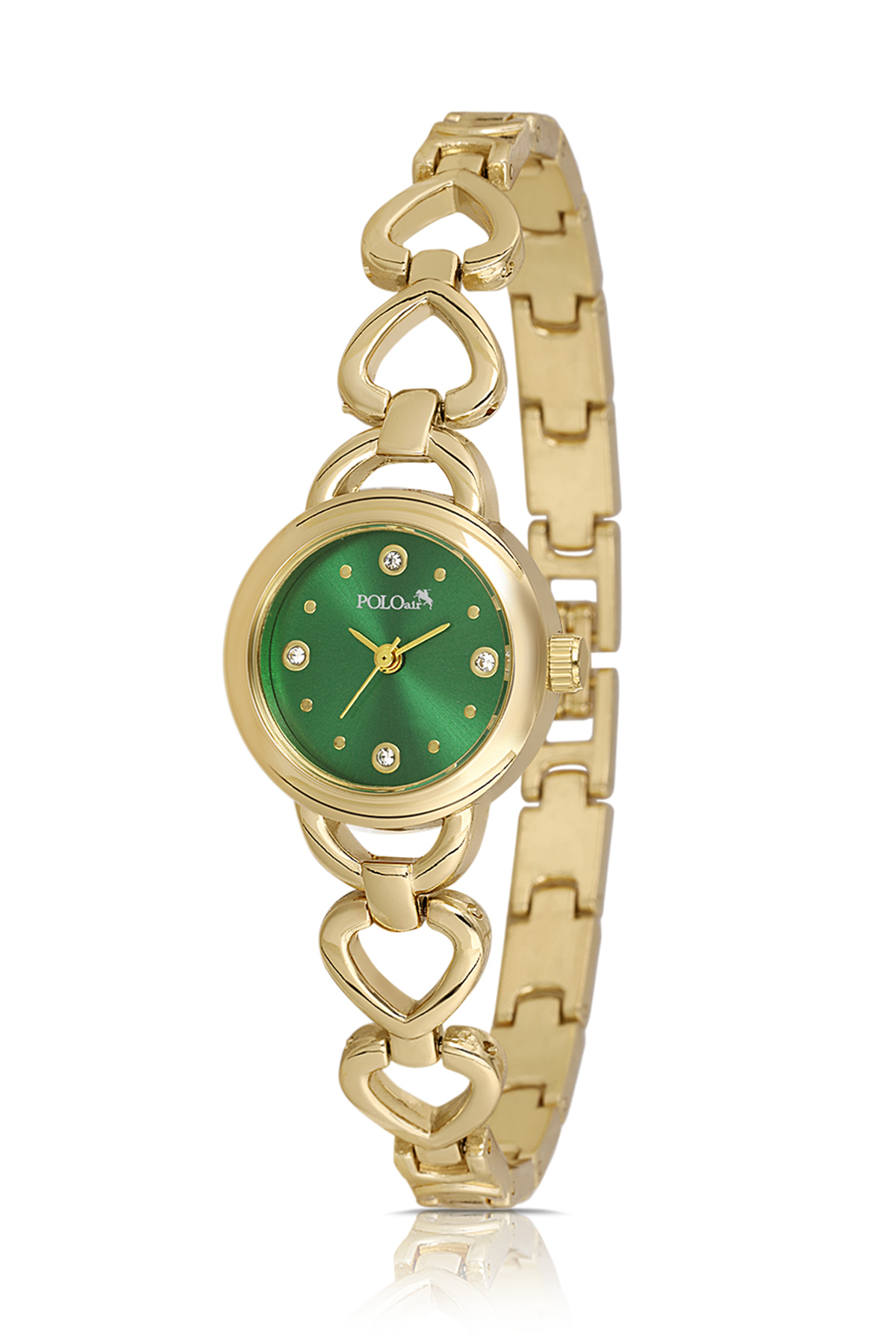 Kalp Detaylı Zarif Kadın Kol Saati Gold Yeşil Renk Pl-1570B1X Altın Pl-1570B1X