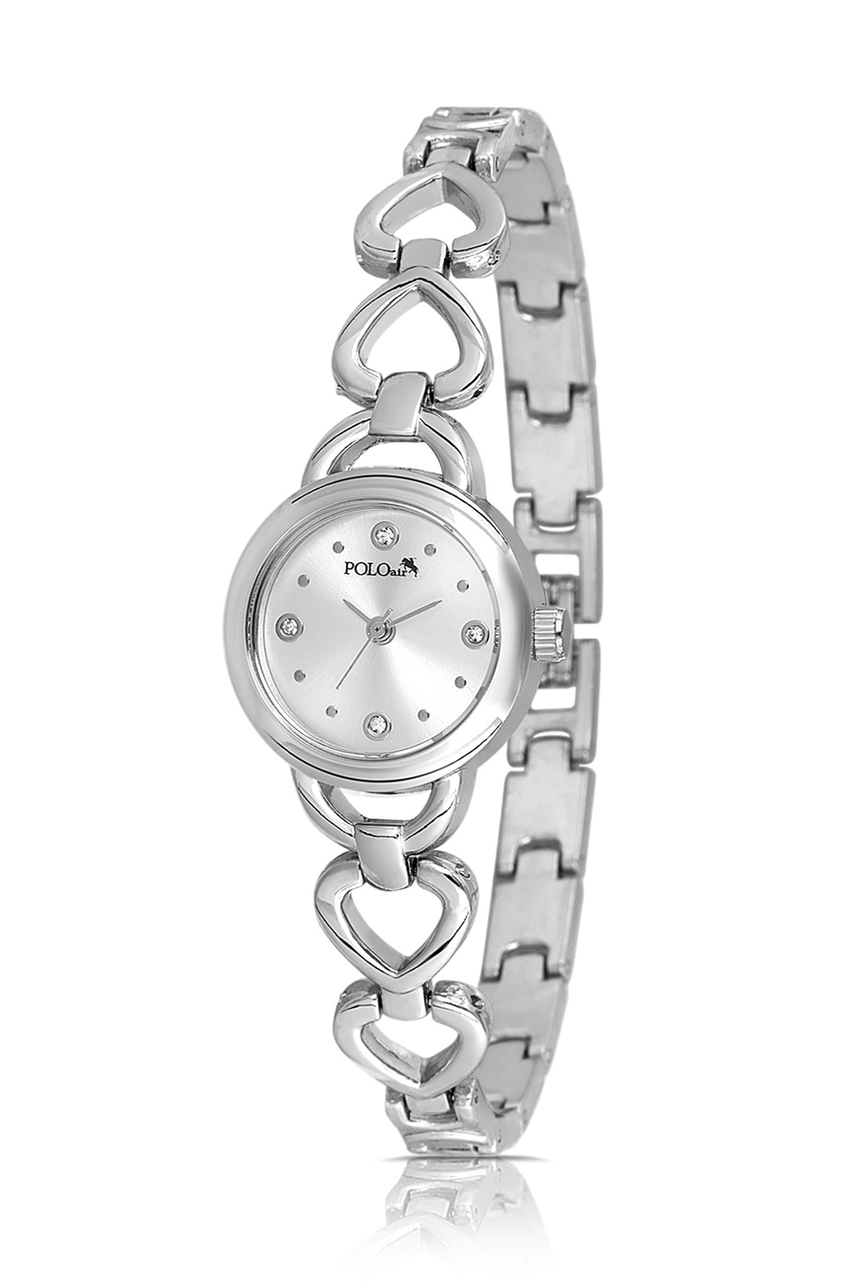 Kalp Detaylı Zarif Kadın Kol Saati Kalp Bileklik Kombin Gümüş Renk Pl-1570B2 Gümüş Pl-1570B2
