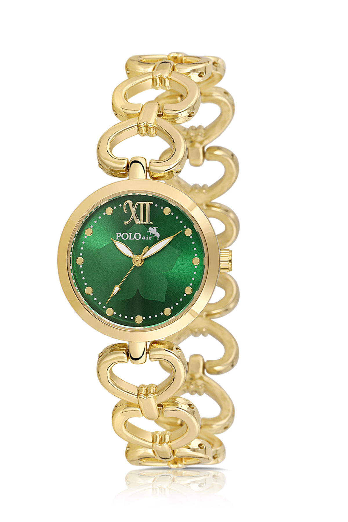 Kalp Detaylı Zincir Kordon Kadın Kol Saati Gold Yeşil Renk Pl-1558B1X Altın Pl-1558B1X