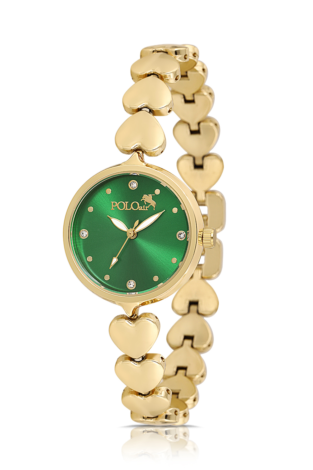 Kalp Kordon Kadın Kol Saati Kalp Bileklik Kombin Gold Yeşil Renk Pl-1556B1 Gold - Yeşil Pl-1556B1