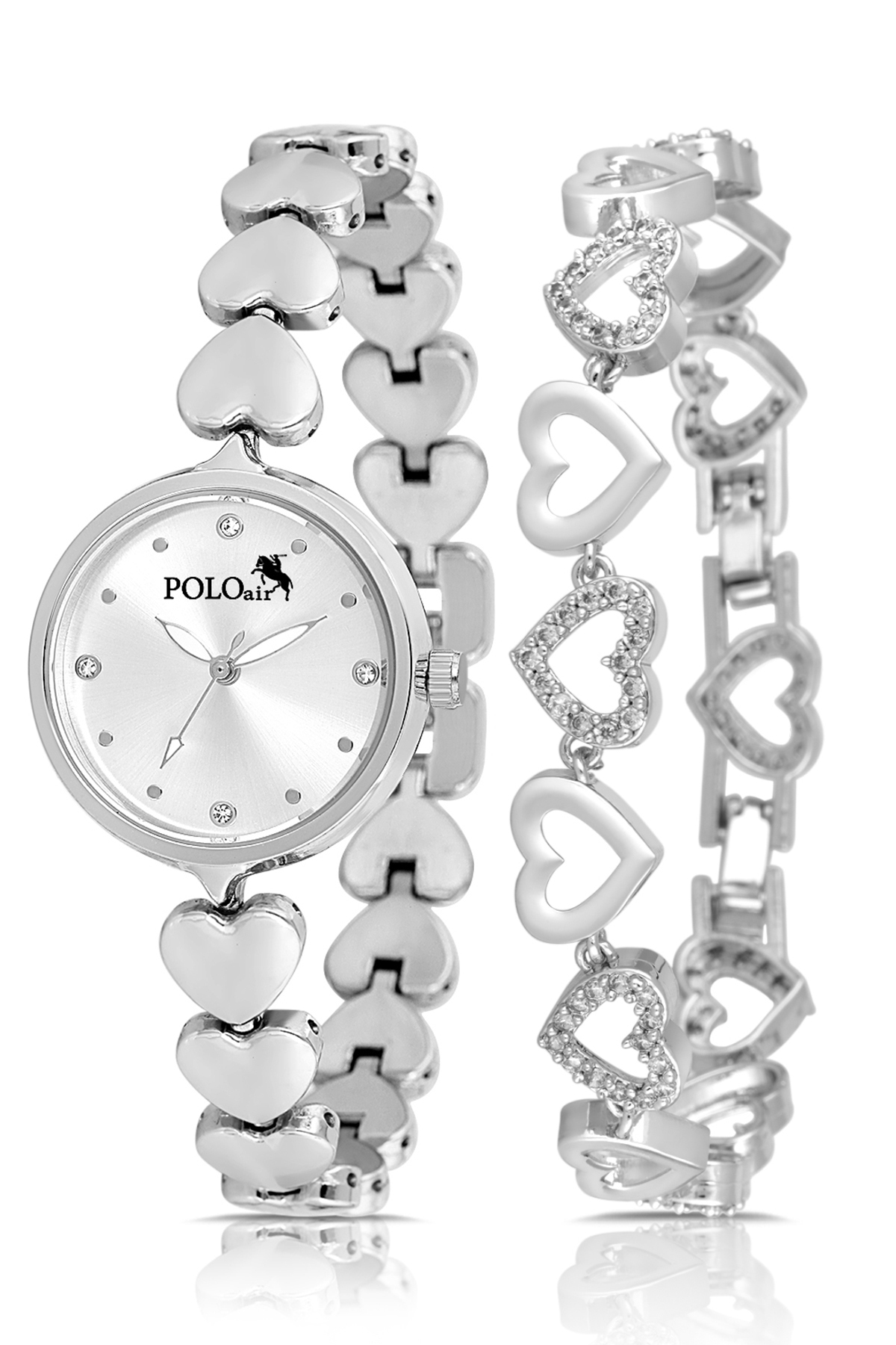 Kalp Kordon Kadın Kol Saati Kalp Bileklik Kombin Gümüş Renk Pl-1556B2 Gümüş Pl-1556B2