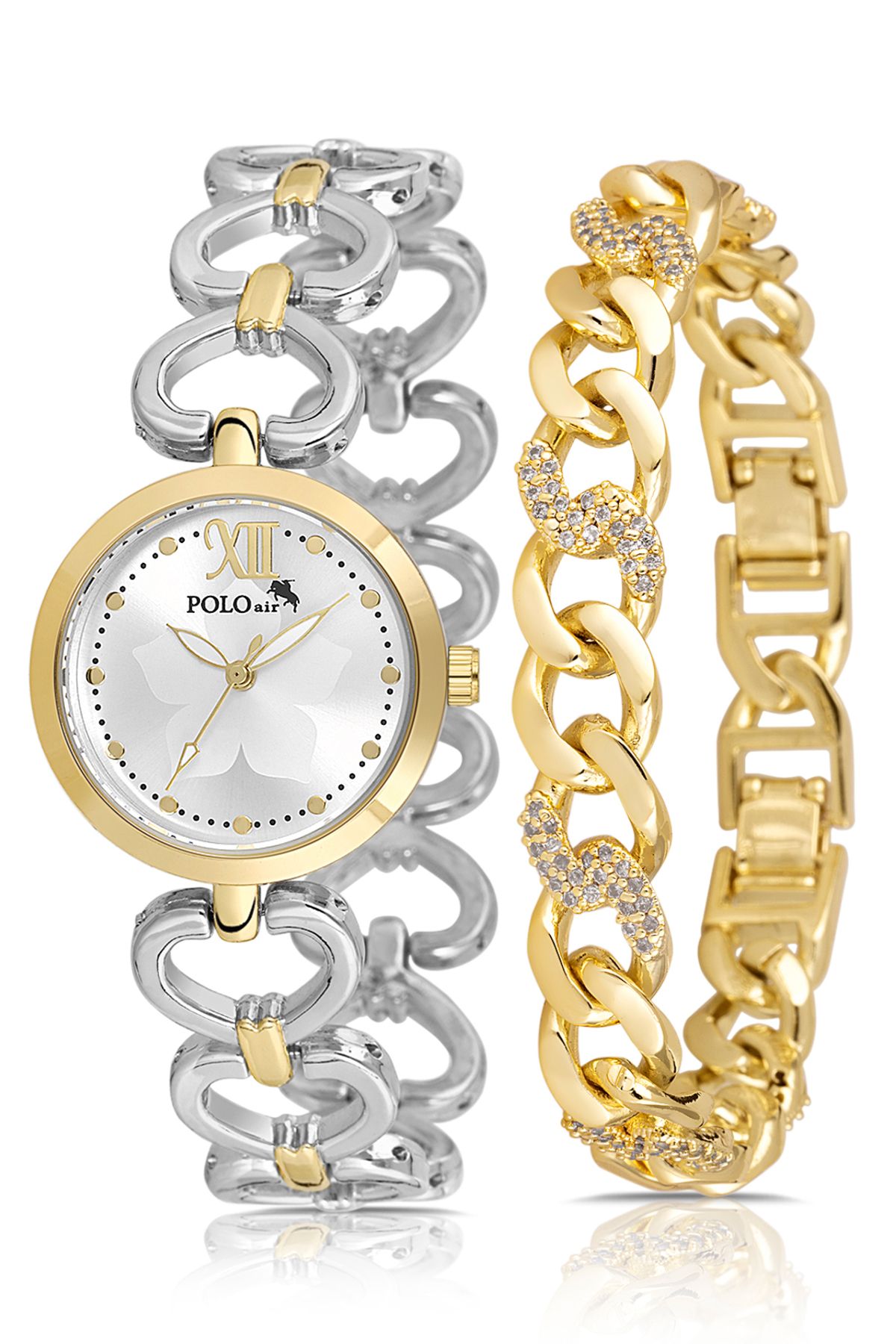 Kalpli Kadın Kol Saati Halka Bileklik Kombin Gold Gümüş Renk Pl-1558B3 Gold - Gümüş Pl-1558B3