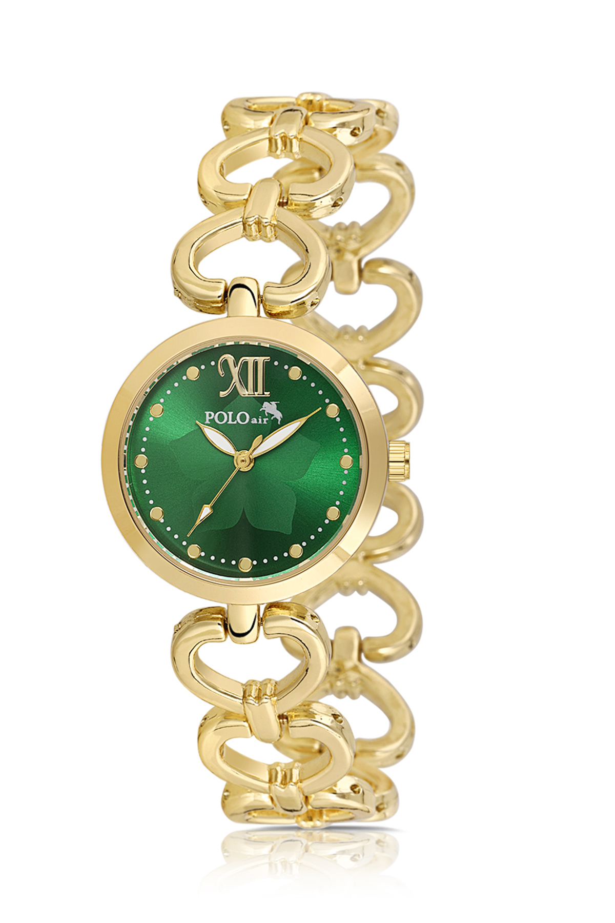 Kalpli Kadın Kol Saati Halka Bileklik Kombin Gold Yeşil Renk Pl-1558B1 Altın Pl-1558B1