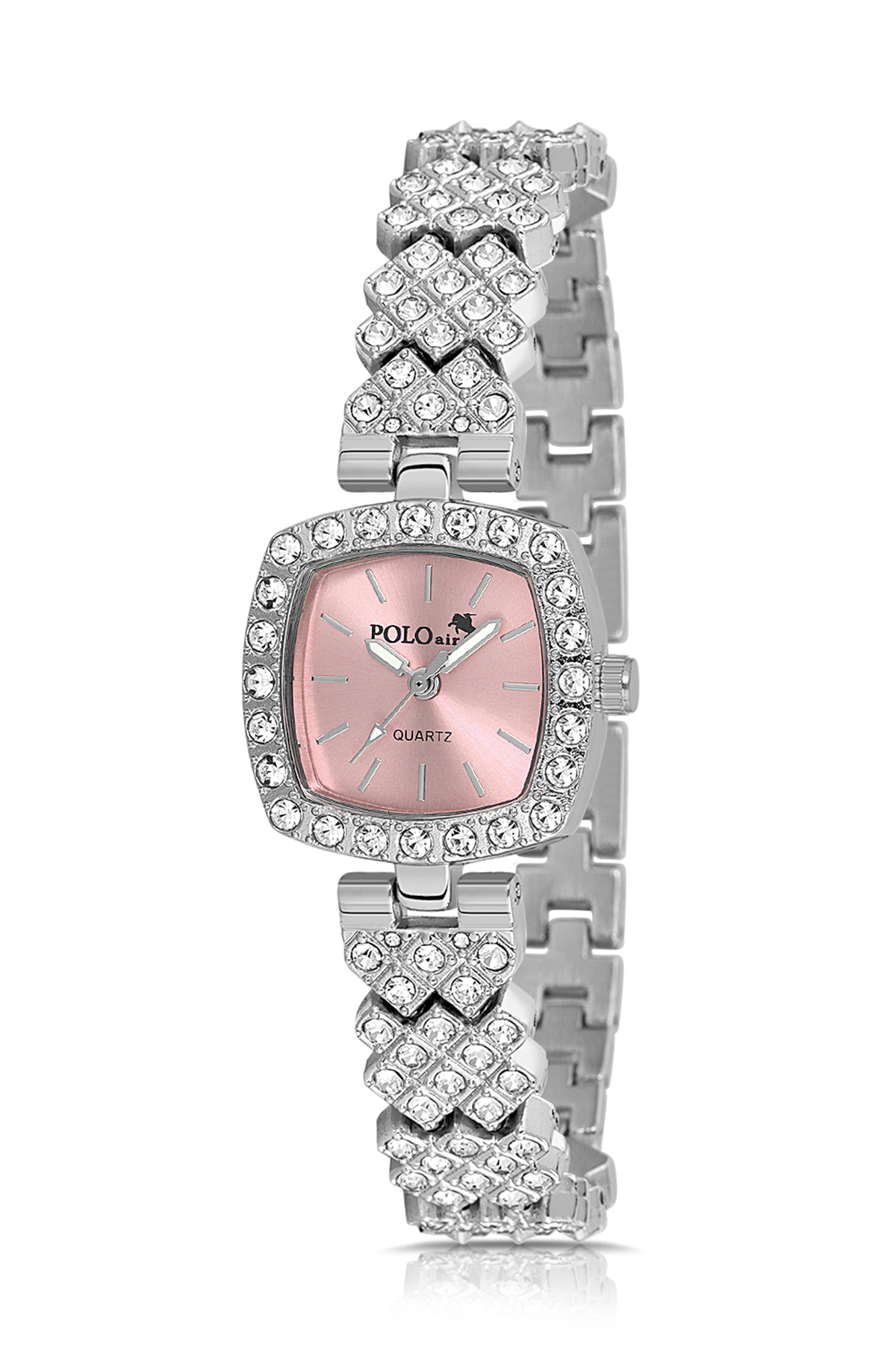 Kare Kasa Lüx Taşlı Kadın Kol Saati Gümüş Pembe Renk Pl-1585B3X Pembe Pl-1585B3X