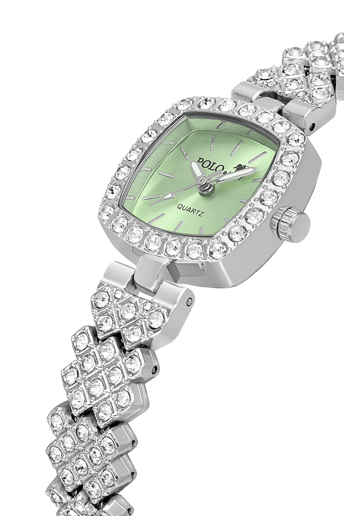 Kare Kasa Lüx Taşlı Kadın Kol Saati Gümüş Yeşil Renk Pl-1585B4X Yeşil Pl-1585B4X