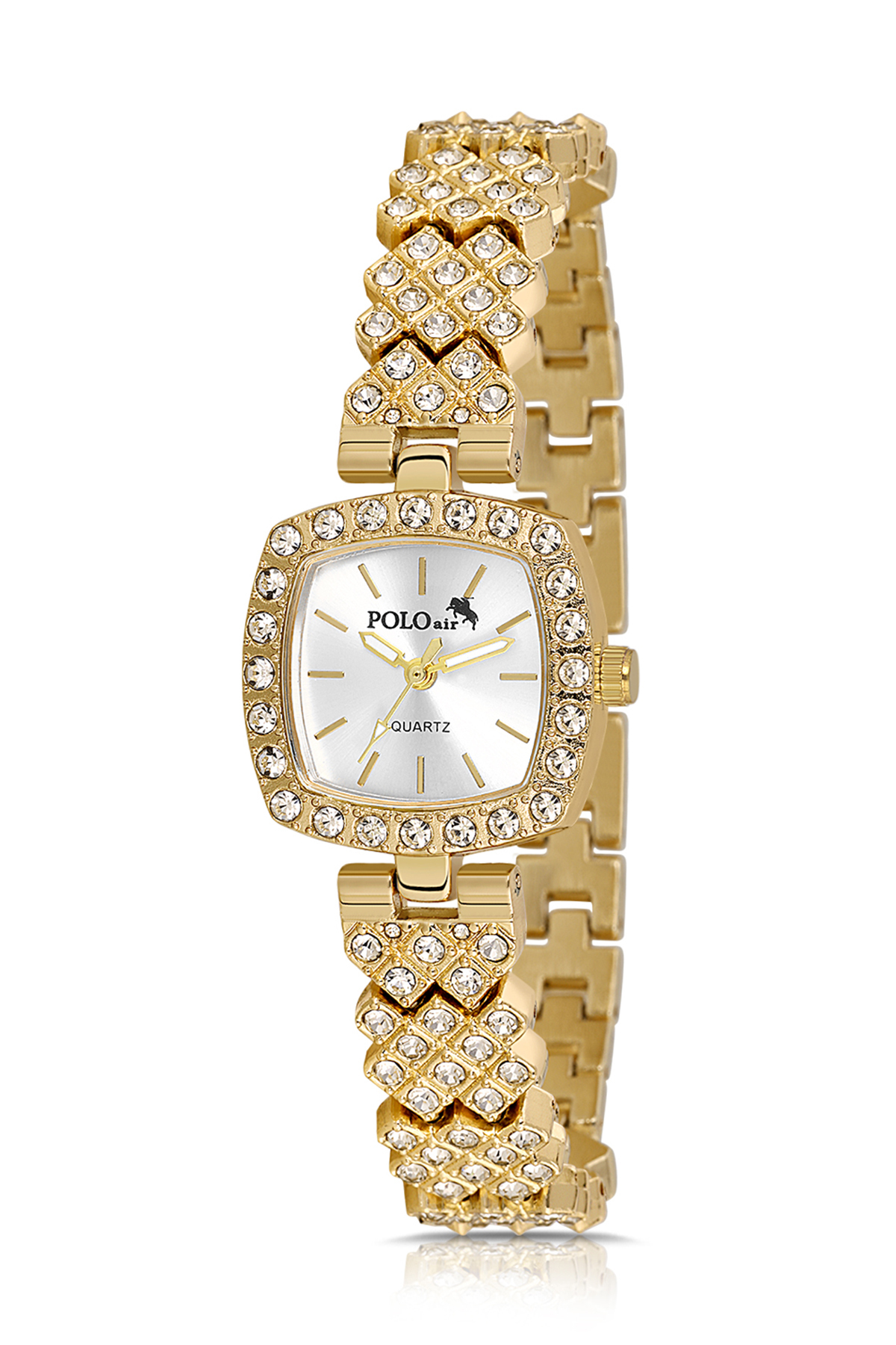 Kare Kasa Lüx Taşlı Kadın Kol Saati Zirkon Taşlı Baget Bileklik Kombin Gold Renk Pl-1585B1 Altın Pl-1585B1