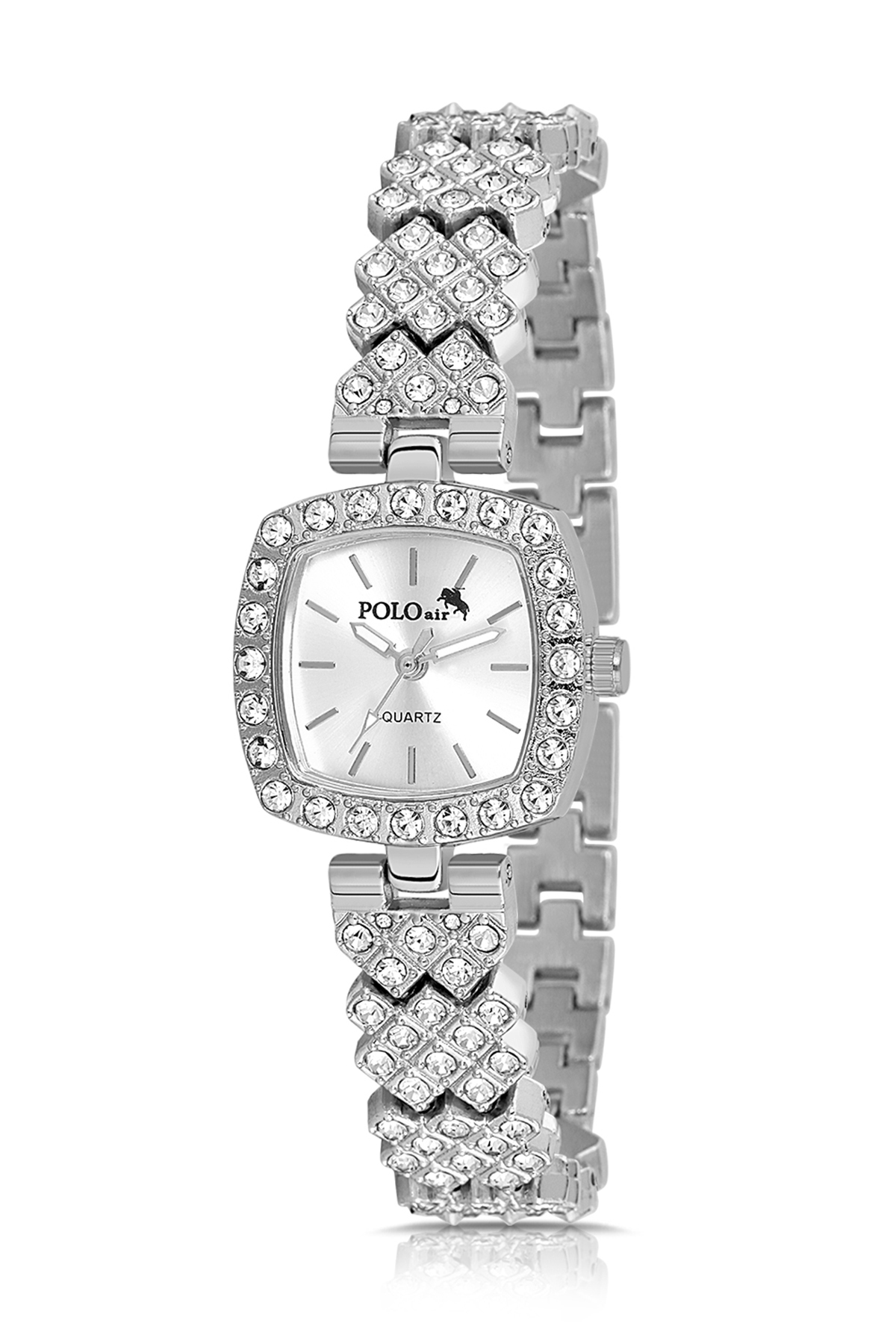 Kare Kasa Lüx Taşlı Kadın Kol Saati Zirkon Taşlı Baget Bileklik Kombin Gümüş Renk Pl-1585B2 Gümüş Pl-1585B2