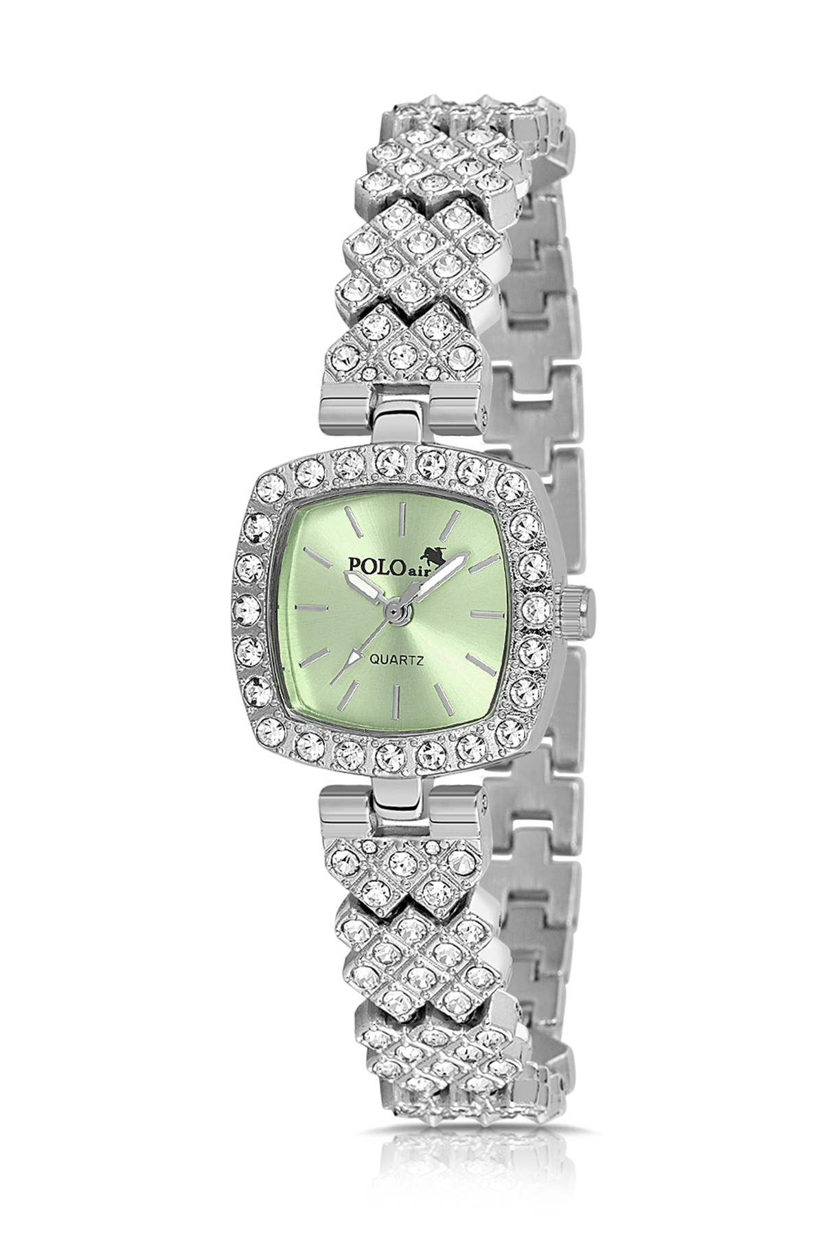 Kare Kasa Lüx Taşlı Kadın Kol Saati Zirkon Taşlı Baget Bileklik Kombin Gümüş Yeşil Renk Pl-1585B4 Yeşil - Gümüş Pl-1585B4