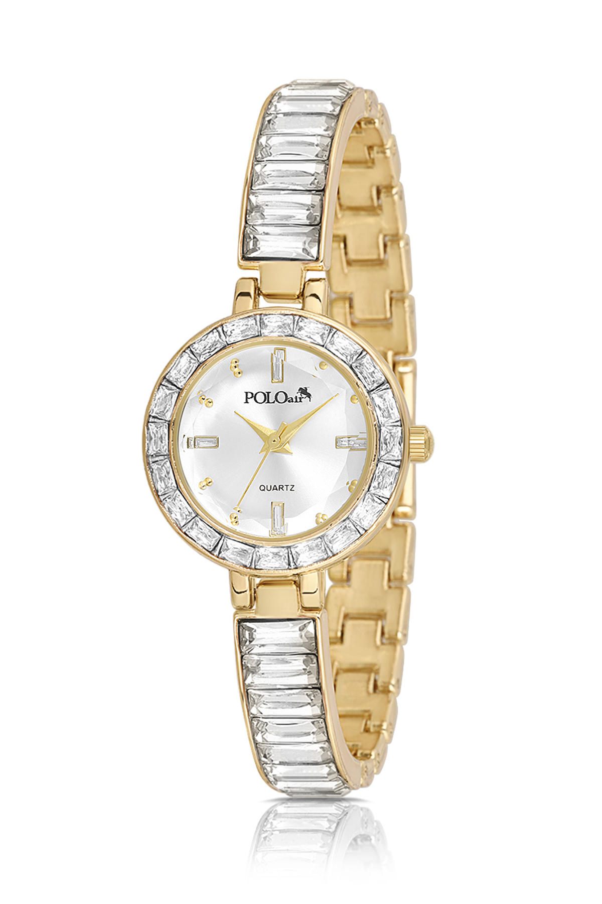 Kelepçe Kadın Kol Saati Zirkon Taşlı Baget Bileklik Kombin Gold Gümüş Renk Pl-1582B1 Altın Pl-1582B1