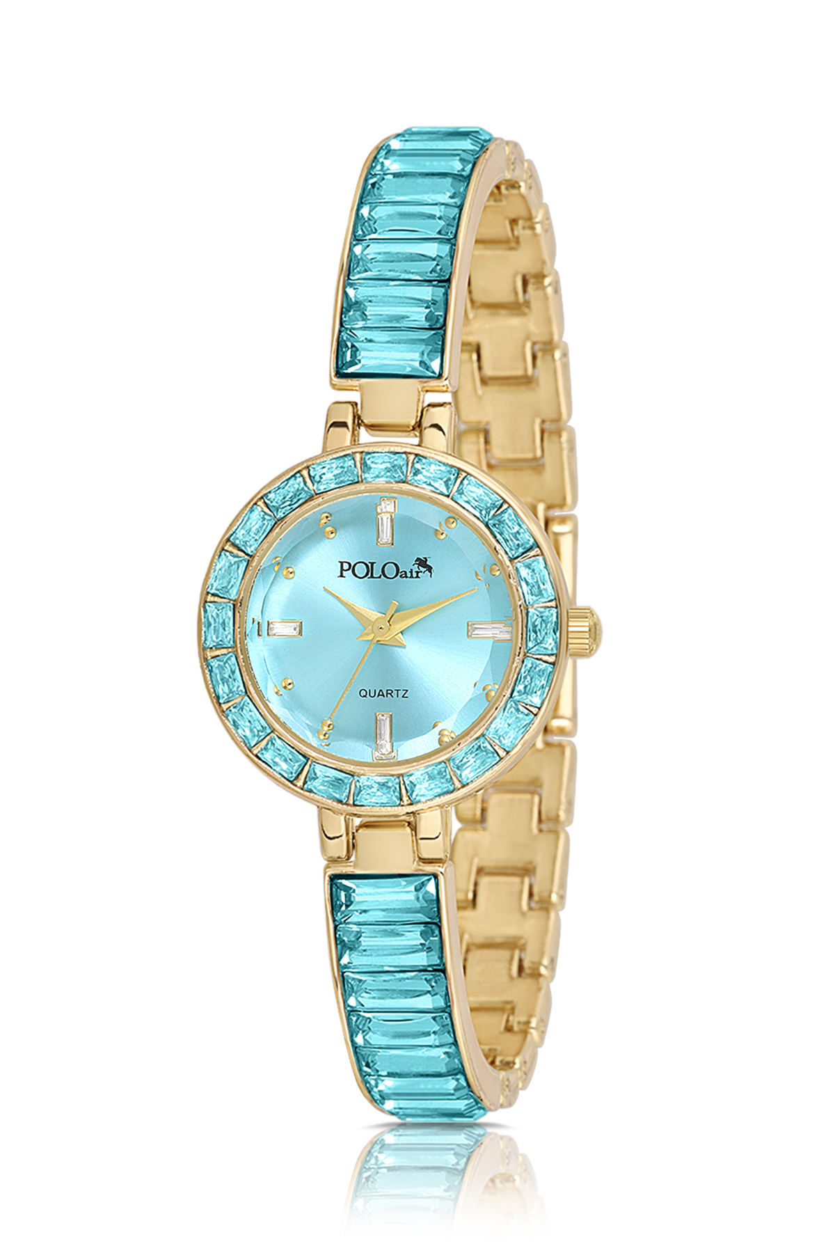 Kelepçe Kadın Kol Saati Zirkon Taşlı Baget Bileklik Kombin Gold Mavi Renk Pl-1582B5 Yeşil Pl-1582B5