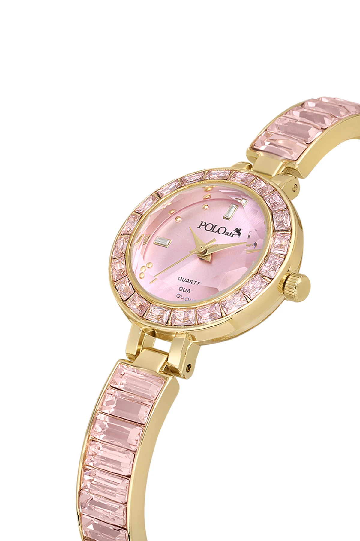 Kelepçe Kadın Kol Saati Zirkon Taşlı Baget Bileklik Kombin Gold Pembe Renk Pl-1582B4 Pembe - Gold Pl-1582B4