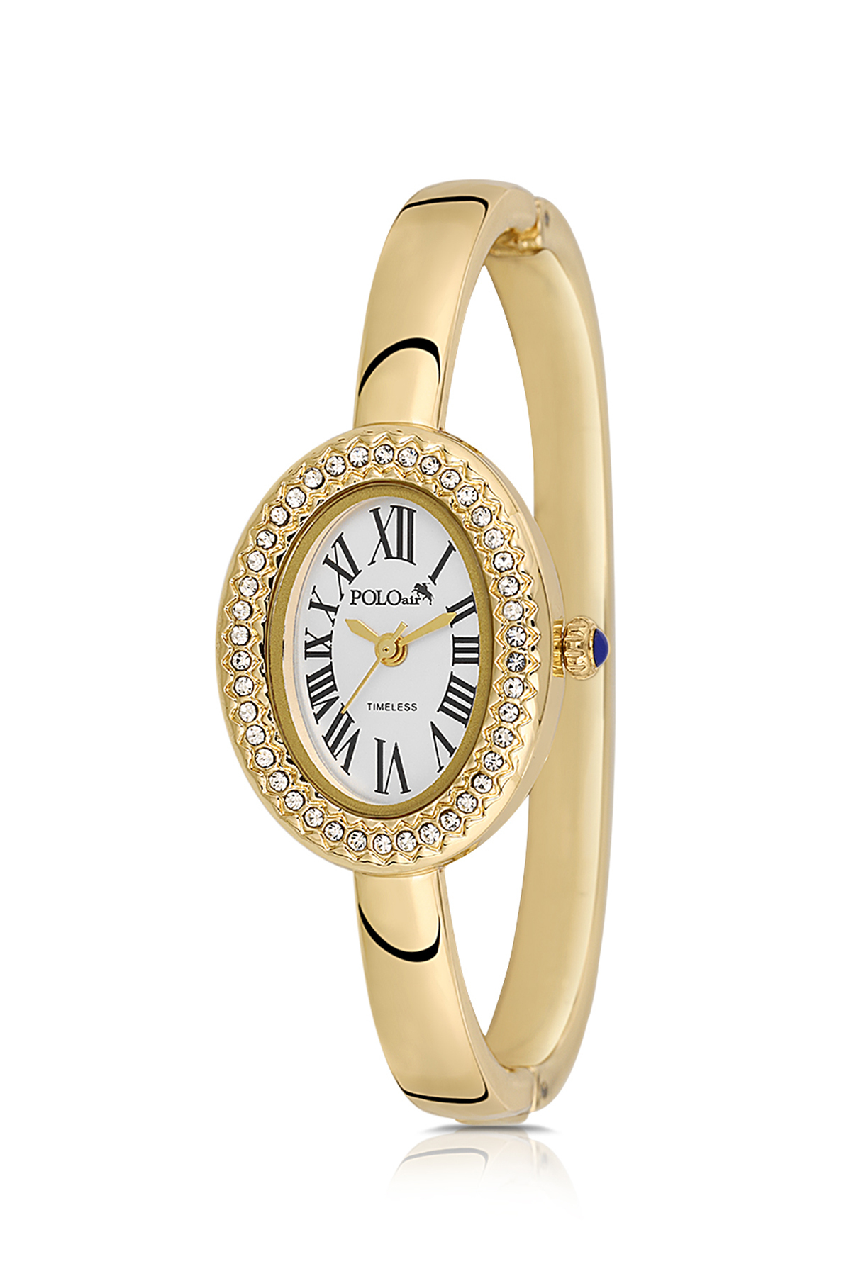 Kelepçeli Lüx Taşlı Oval Kasa Romen Rakamlı Kadın Kol Saati Gold Renk Pl-1588B1X Altın Pl-1588B1X