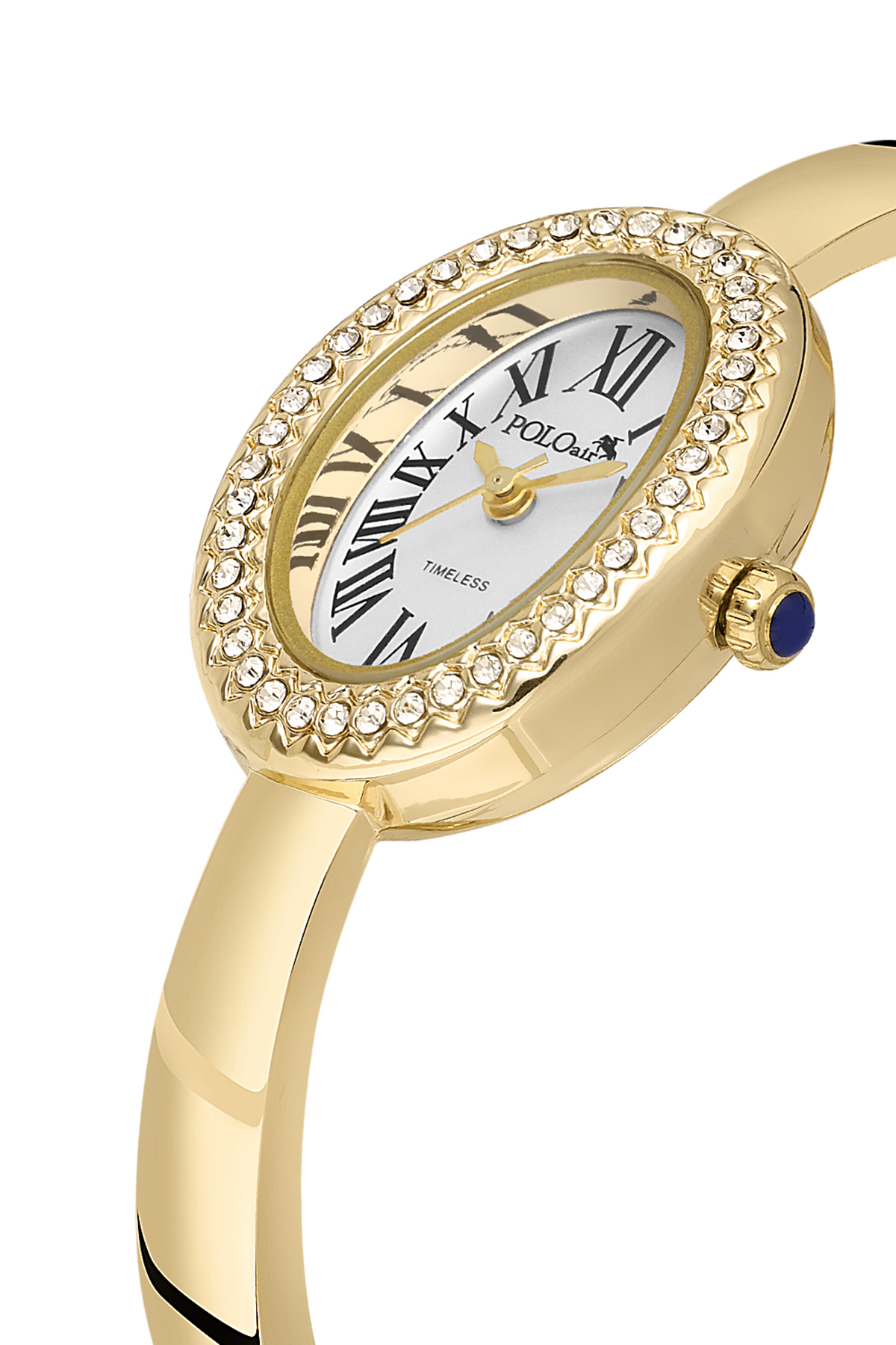 Kelepçeli Lüx Taşlı Oval Kasa Romen Rakamlı Kadın Kol Saati Gold Renk Pl-1588B1X Altın Pl-1588B1X